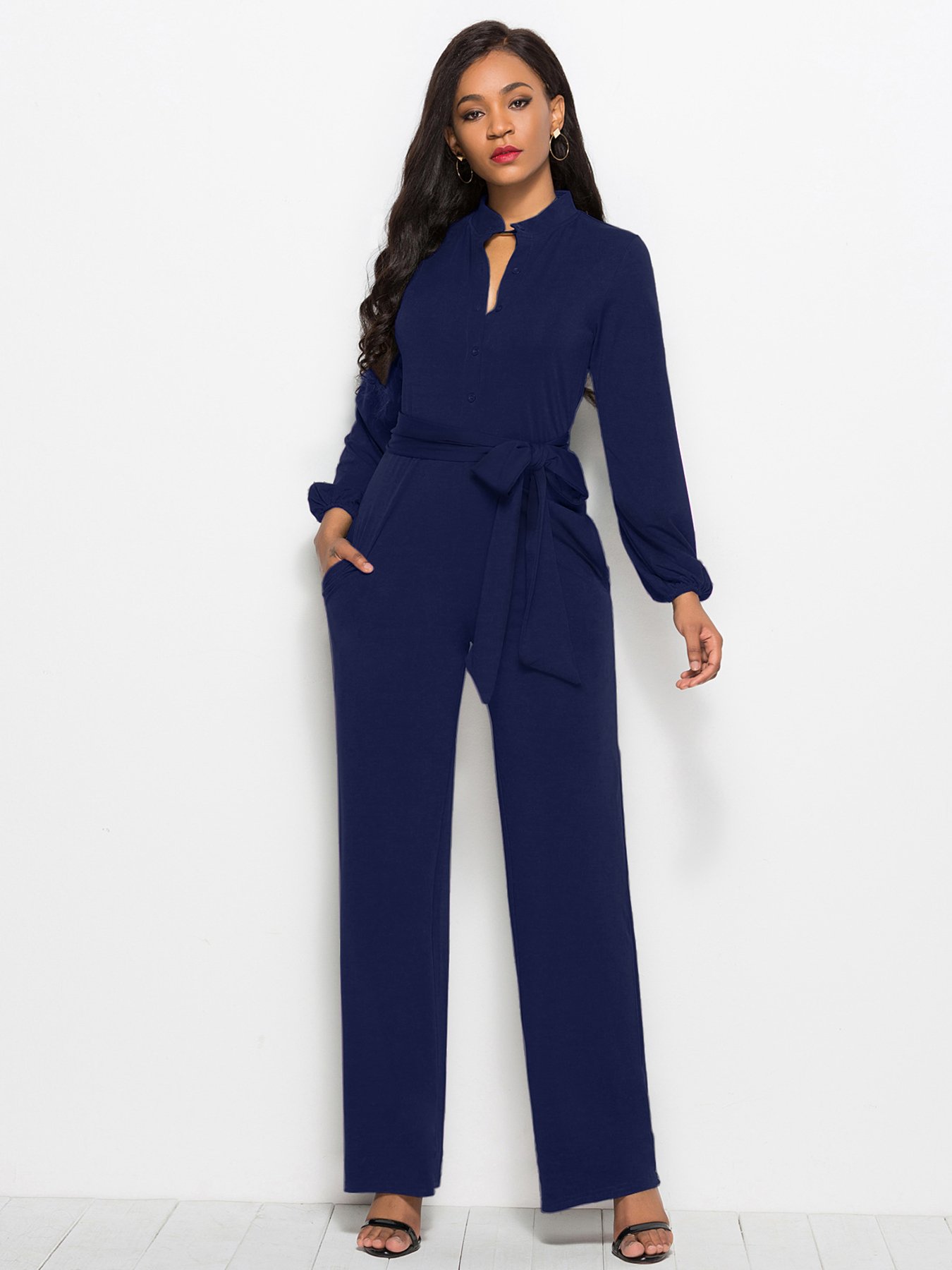 Dark Blue Plain Jumpsuit