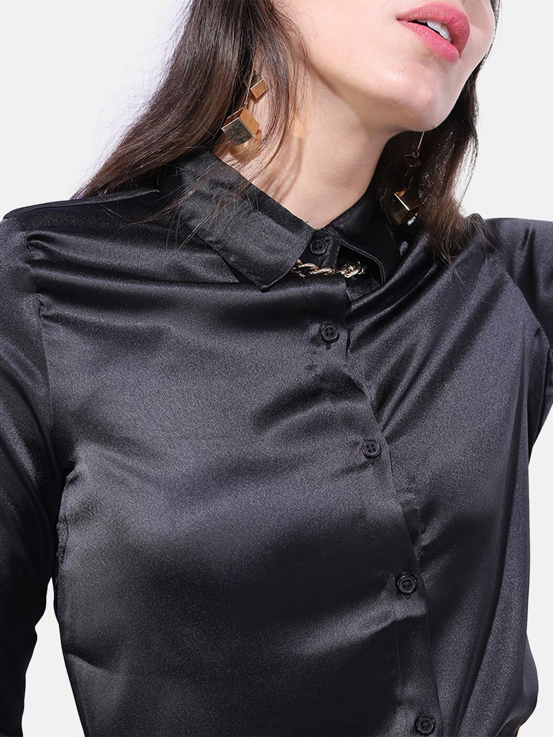 Black Solid Long Sleeves Regular Shirt