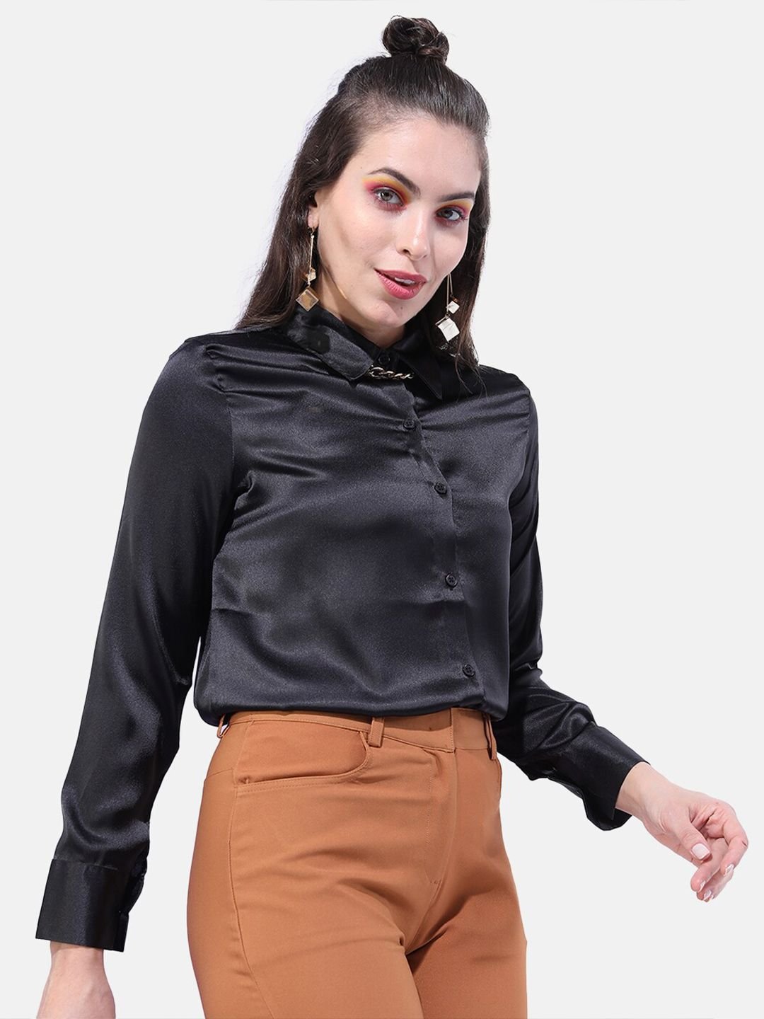 Black Solid Long Sleeves Regular Shirt