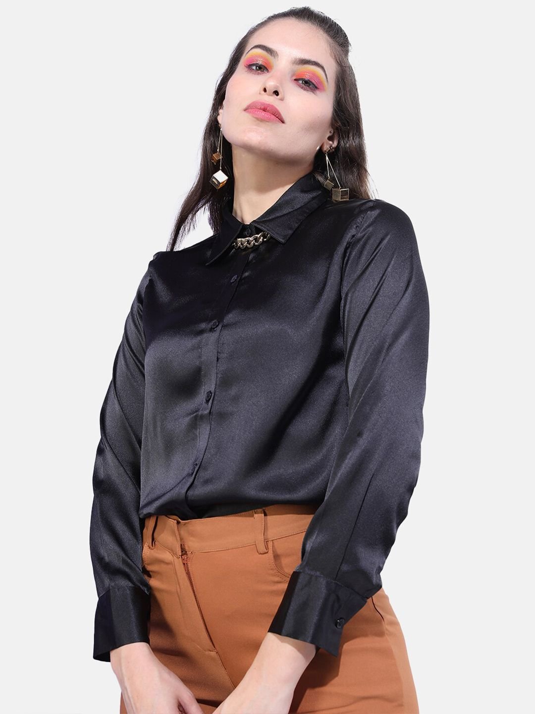 Black Solid Long Sleeves Regular Shirt