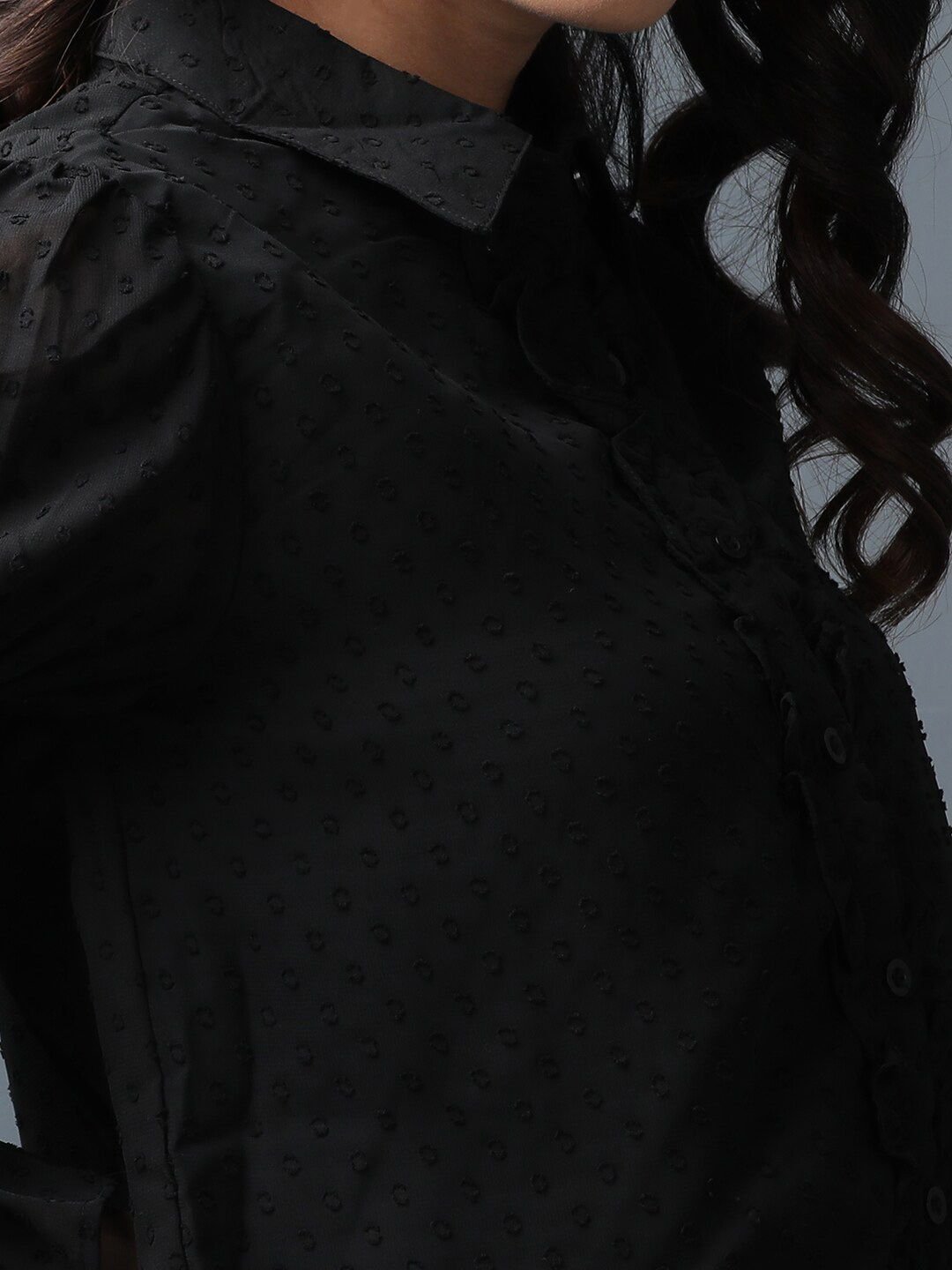 Black Solid Long Sleeves Fitted Shirt
