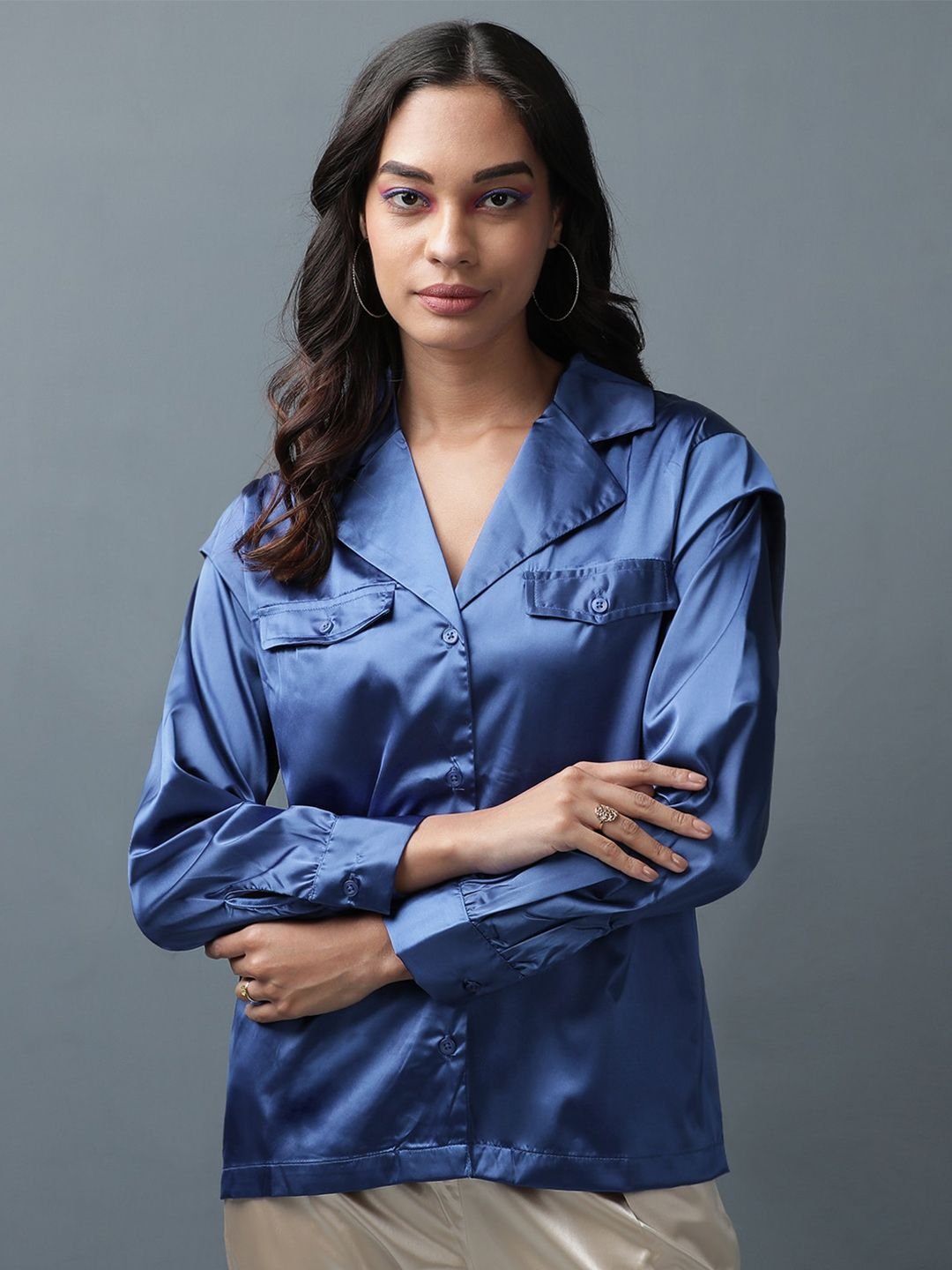 Blue Solid Long Sleeves Regular Shirt