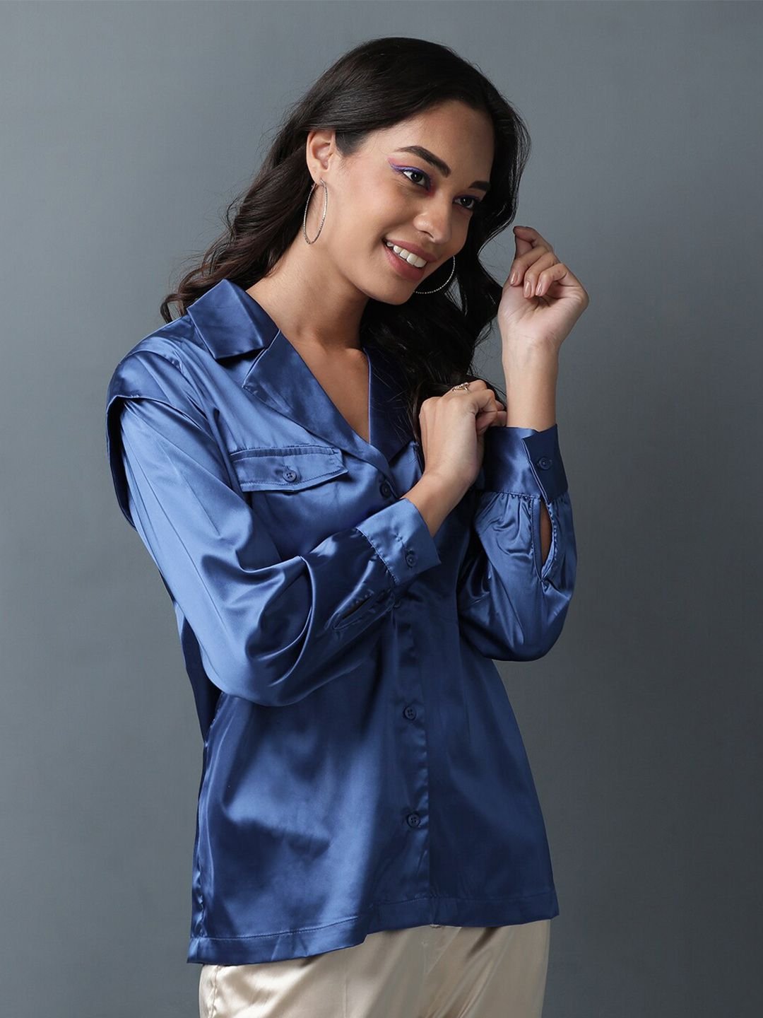 Blue Solid Long Sleeves Regular Shirt