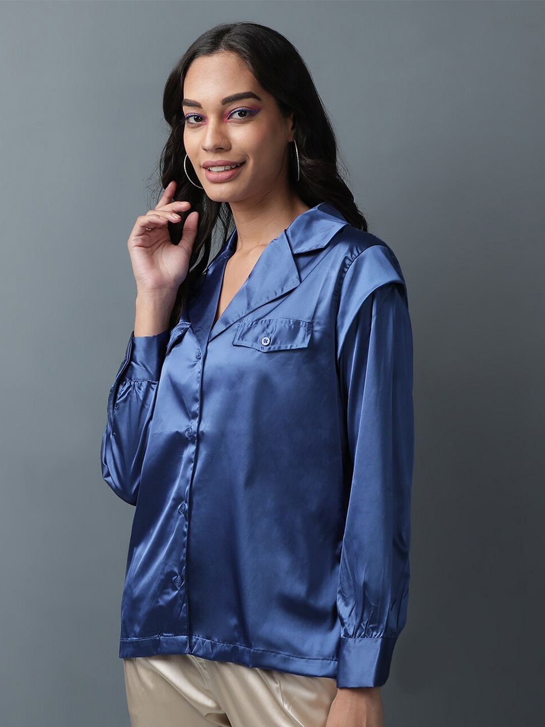 Blue Solid Long Sleeves Regular Shirt