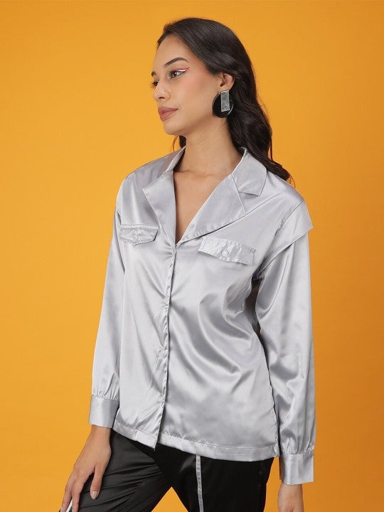 Grey Solid Long Sleeves Regular Shirt