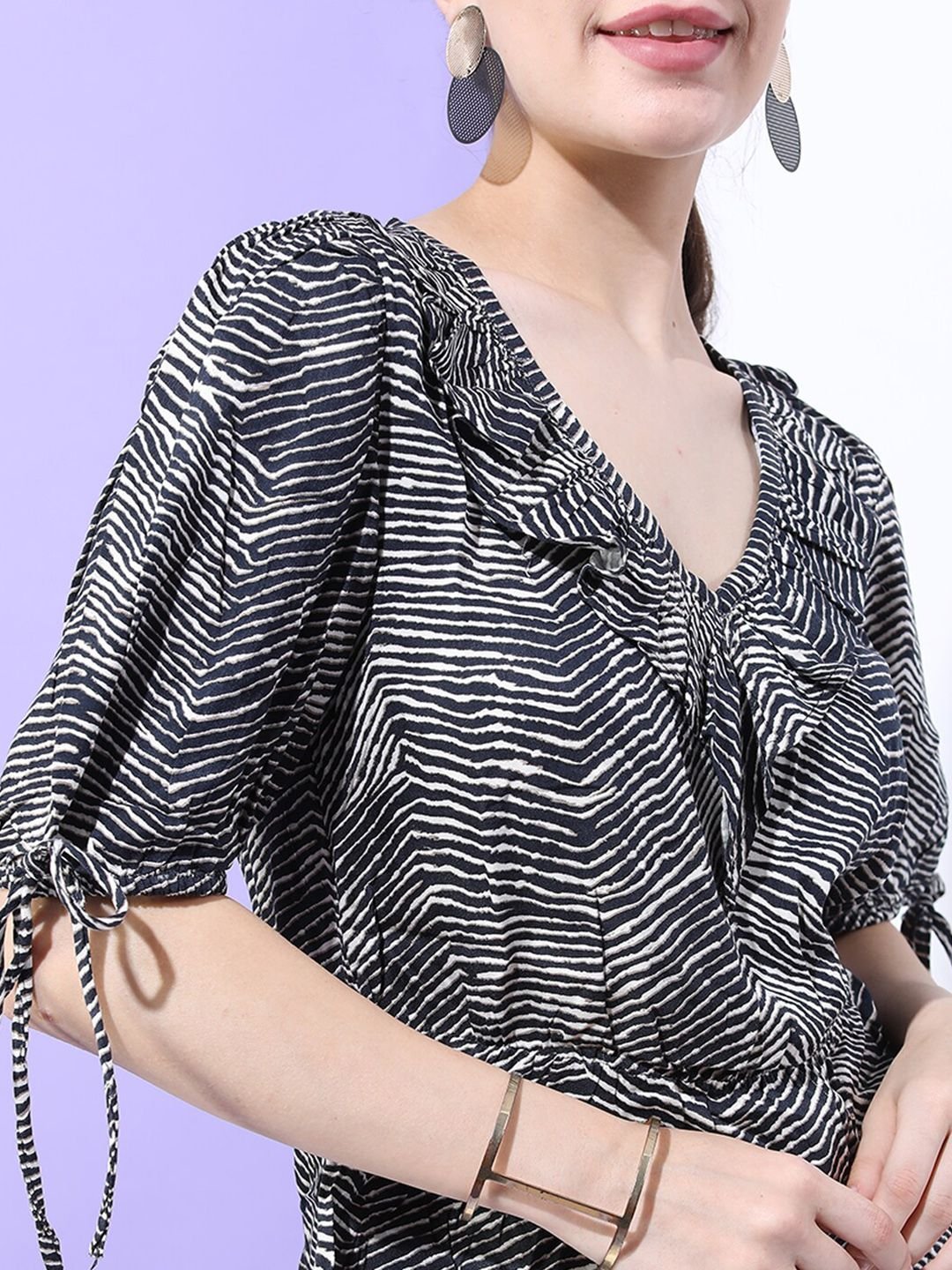 Monochrome Printed V Neck Top