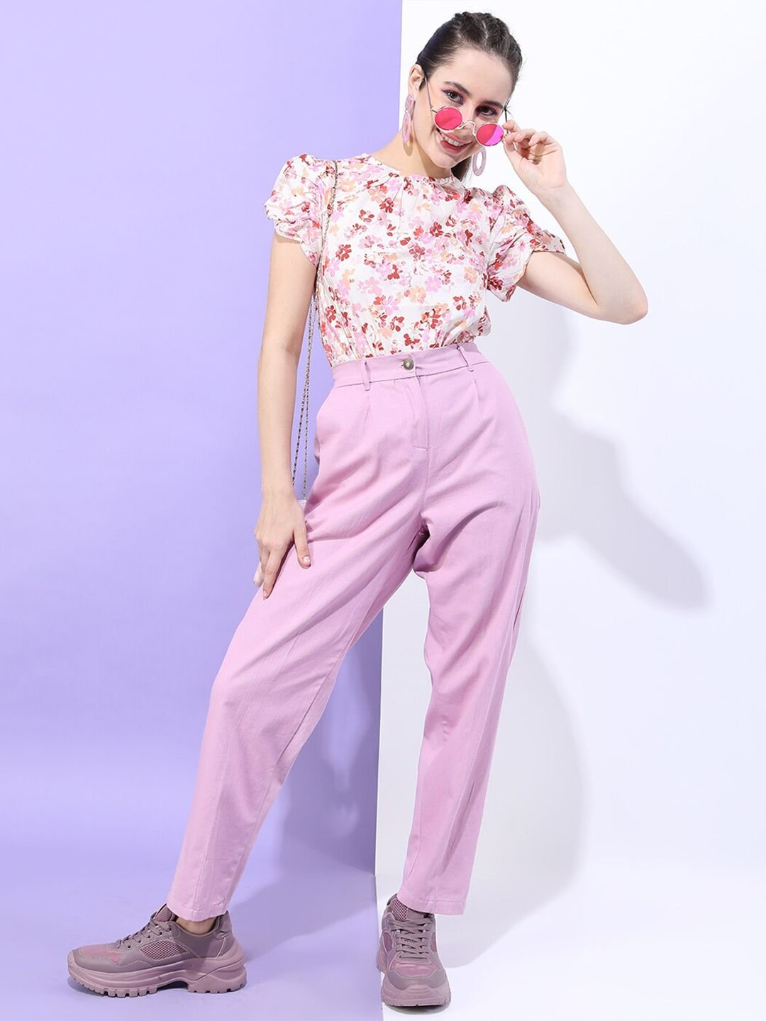 White Floral Round Neck Top