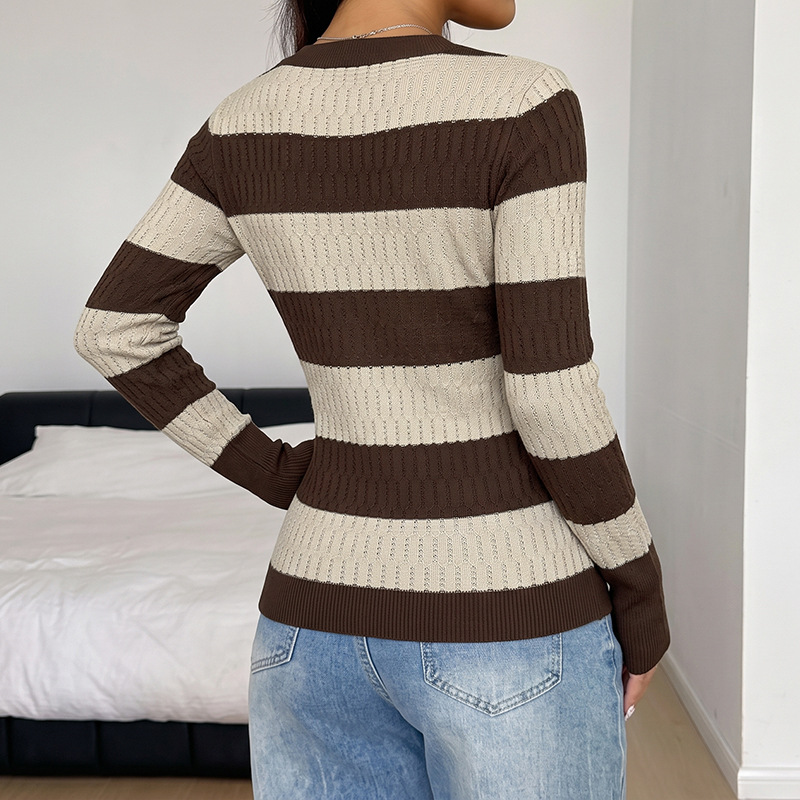 Slim-Fit Striped V-Neck Top