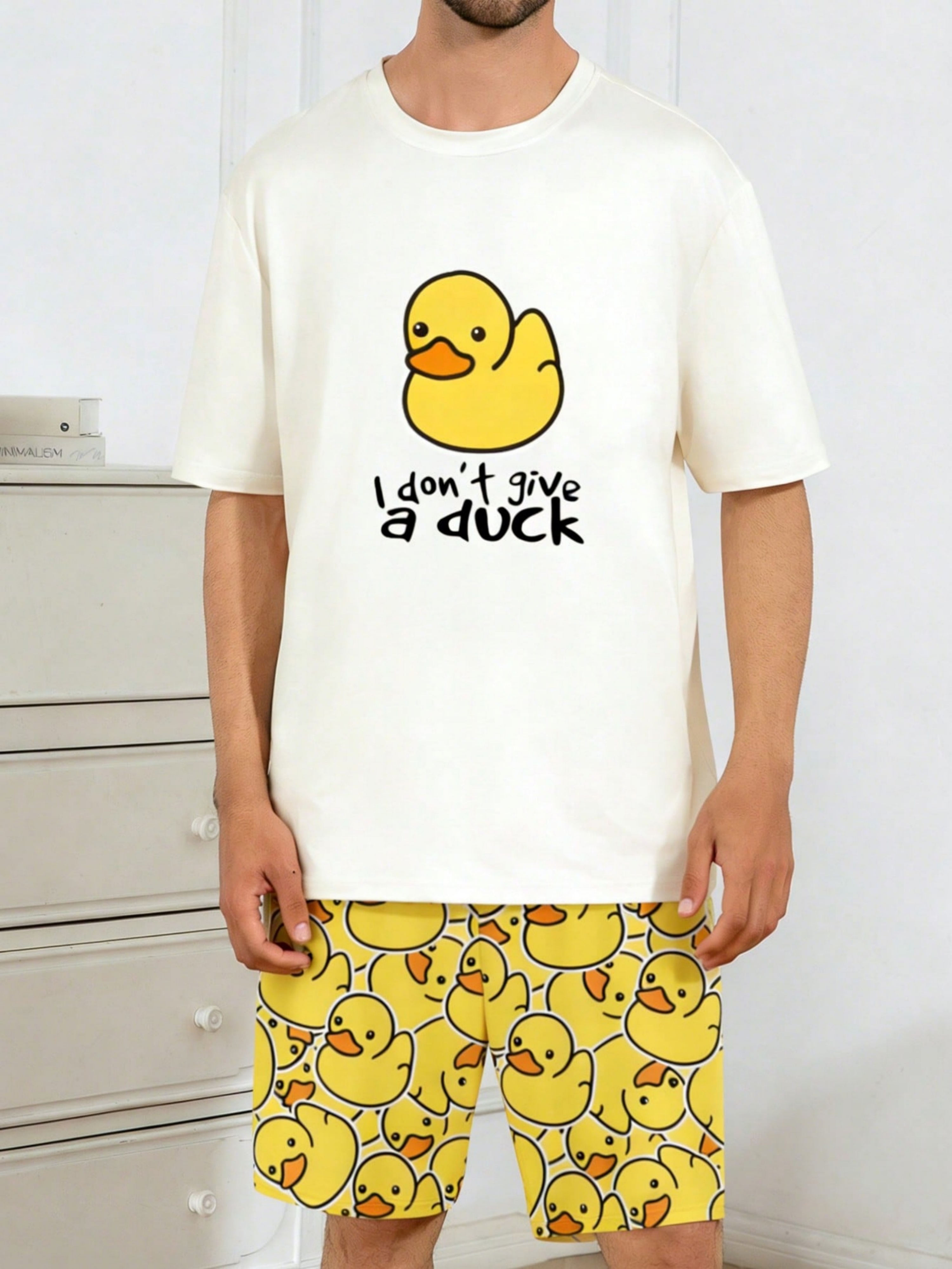 Men Humorous Duck Print Short Pyjama Set