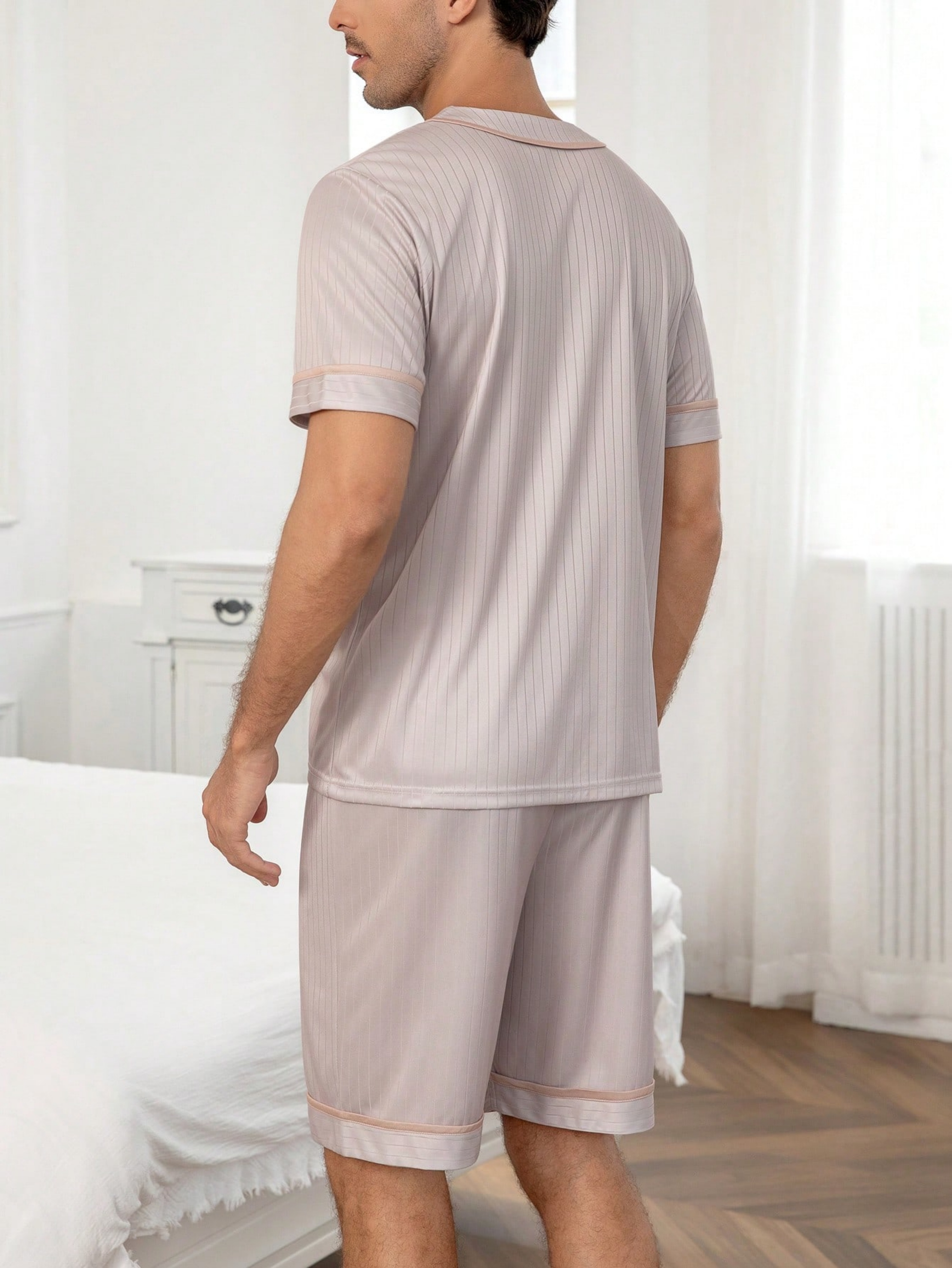 Men Lilac Striped Short Pyjama Set