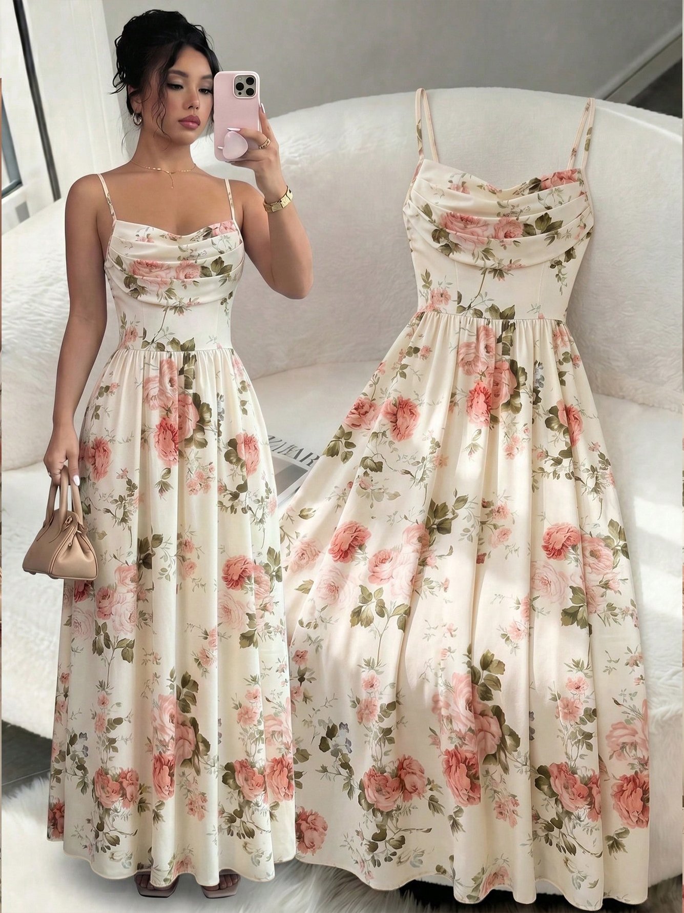 Off-White Floral Sleeveless A-Line Maxi Dress