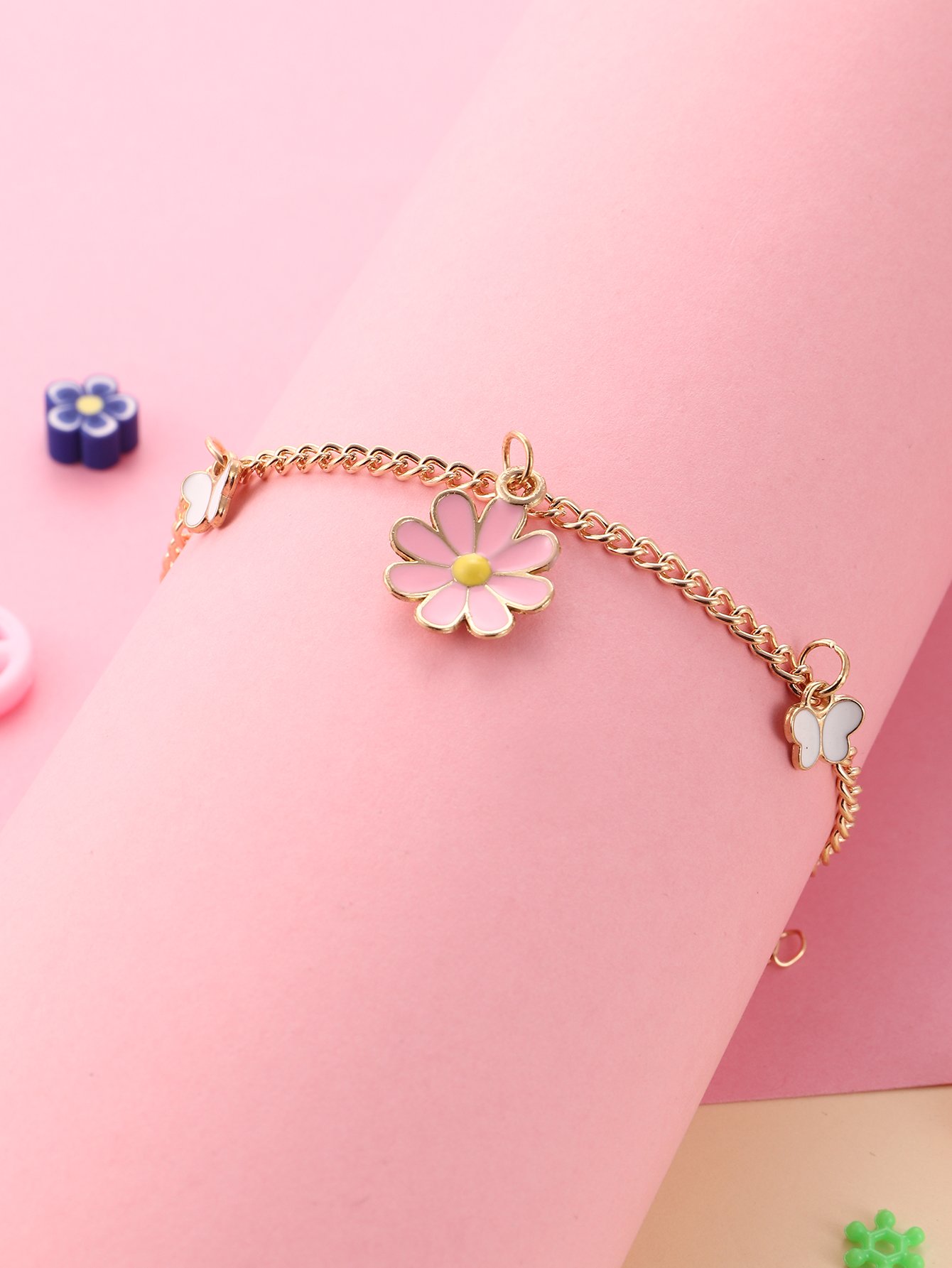 Gold Flower and Butterfly Charm Anklet