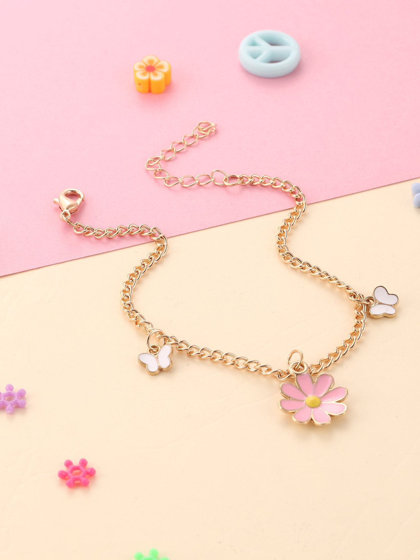 Gold Flower and Butterfly Charm Anklet