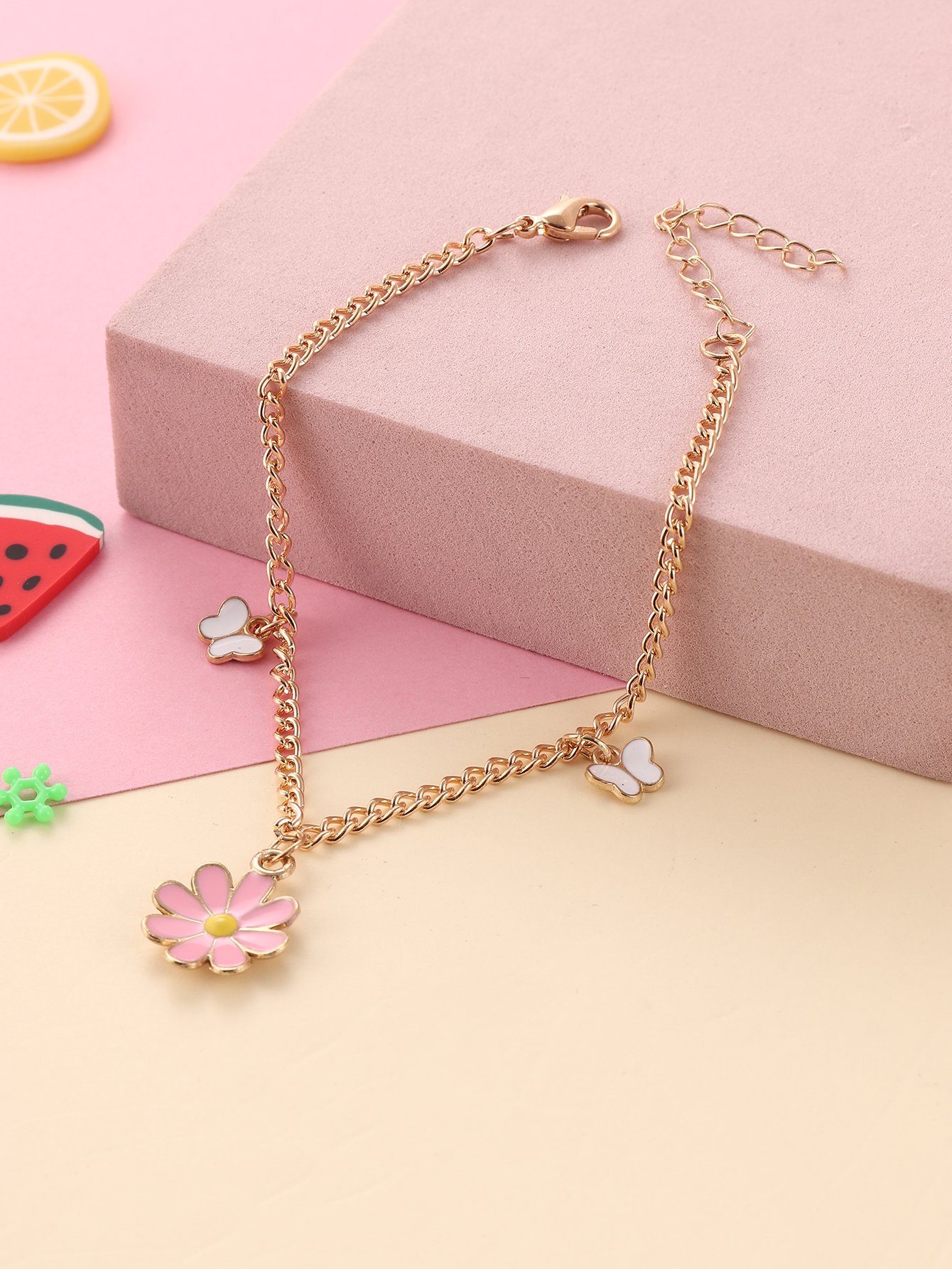 Gold Flower and Butterfly Charm Anklet