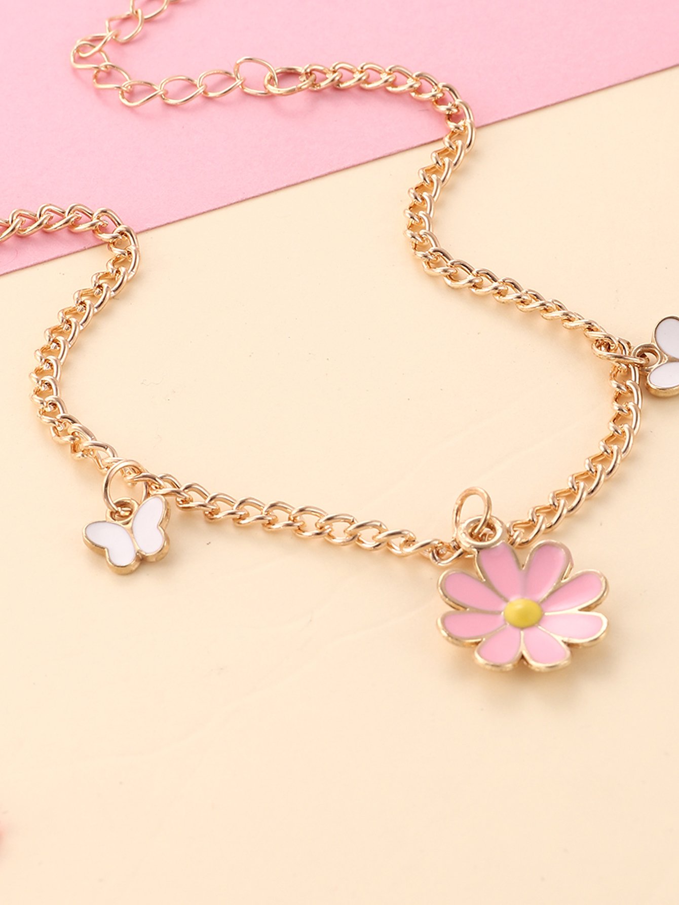 Gold Flower and Butterfly Charm Anklet