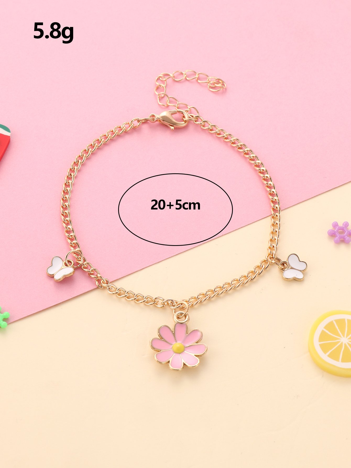 Gold Flower and Butterfly Charm Anklet