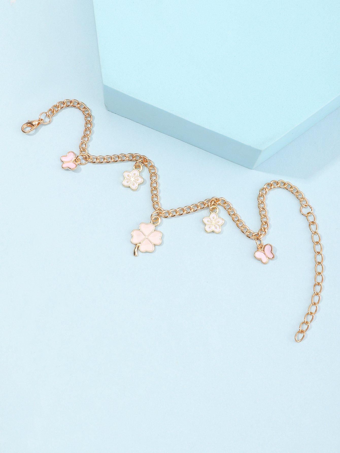 Gold Chain Anklet with Floral Charms