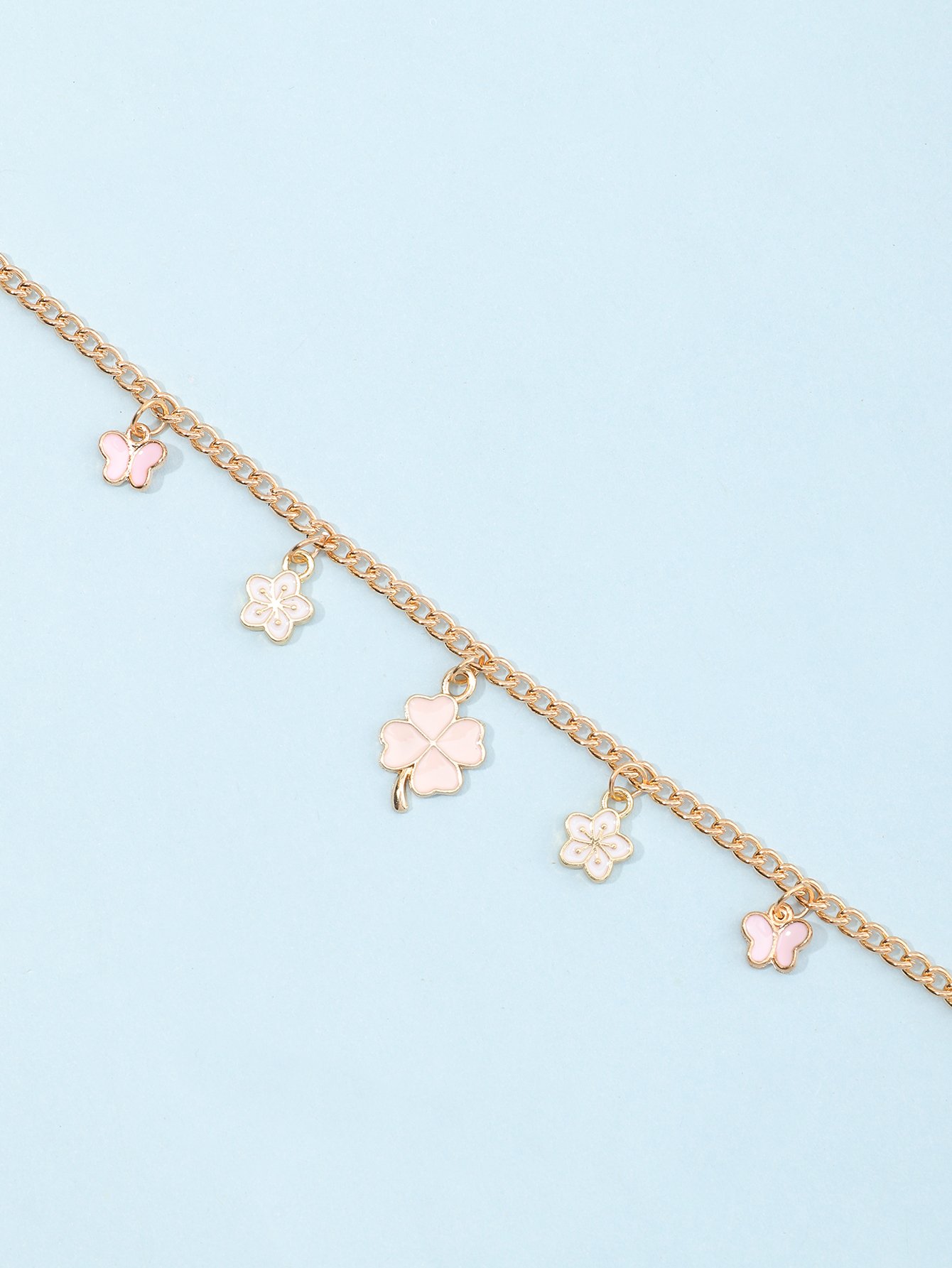 Gold Chain Anklet with Floral Charms
