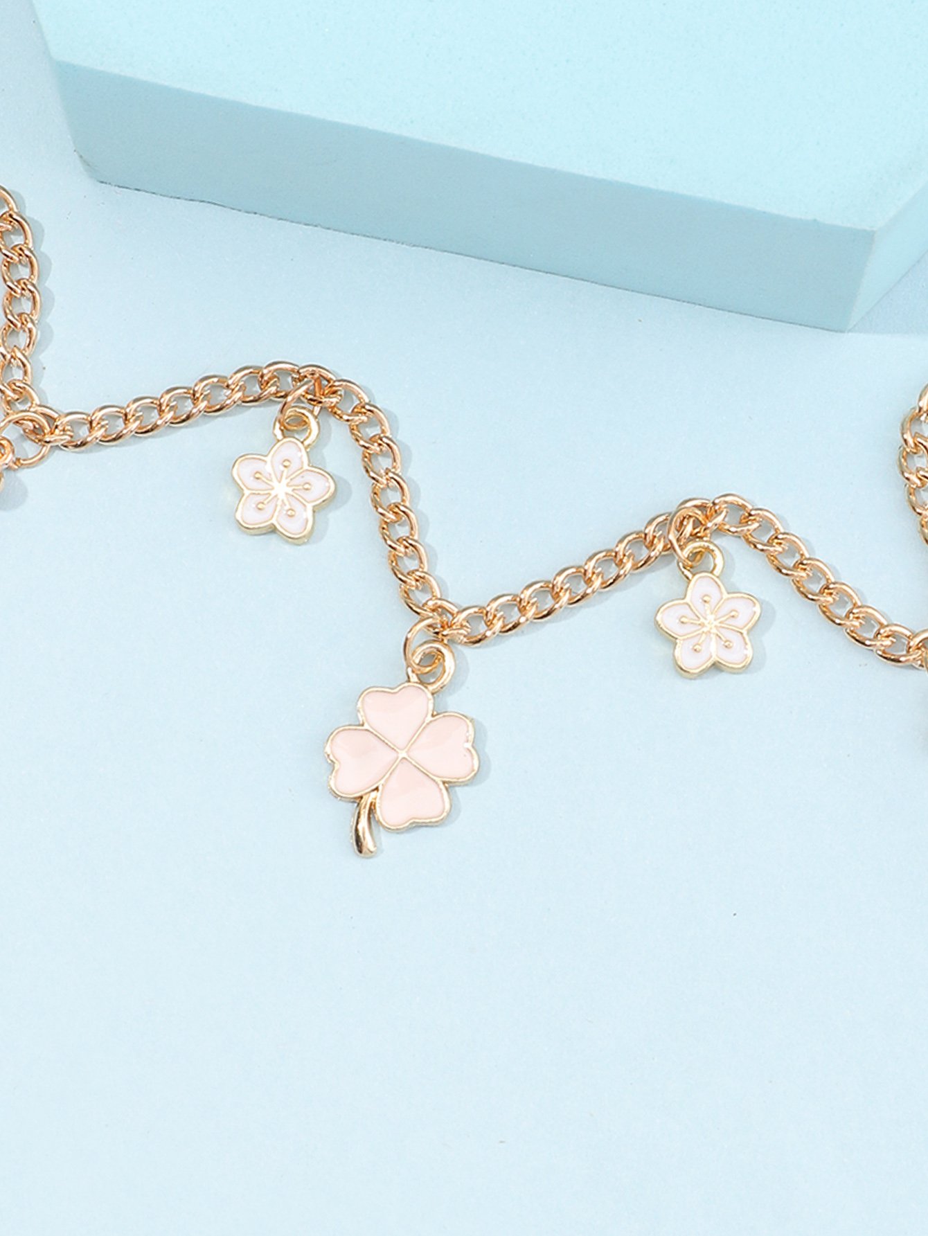 Gold Chain Anklet with Floral Charms