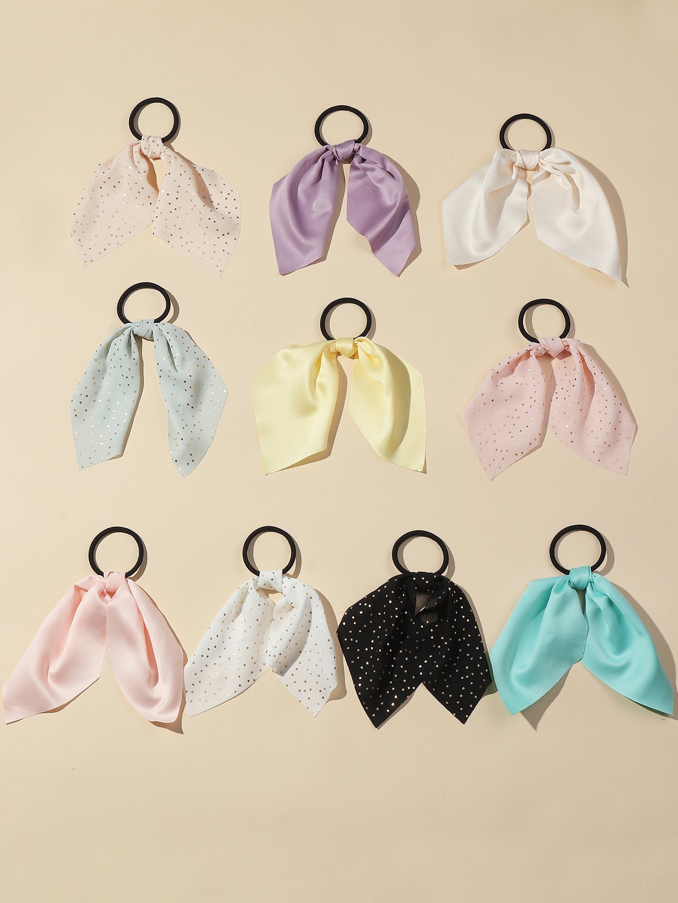 Multi-Color Hair Tie Set with Ribbon Details