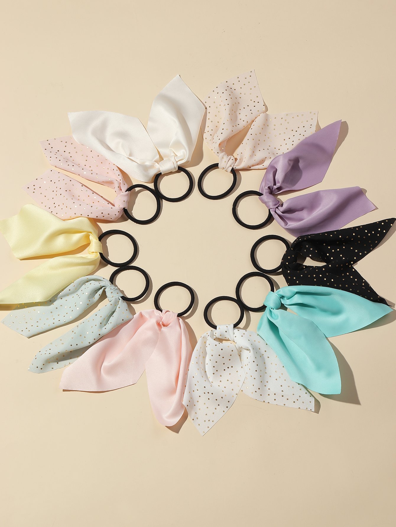 Multi-Color Hair Tie Set with Ribbon Details