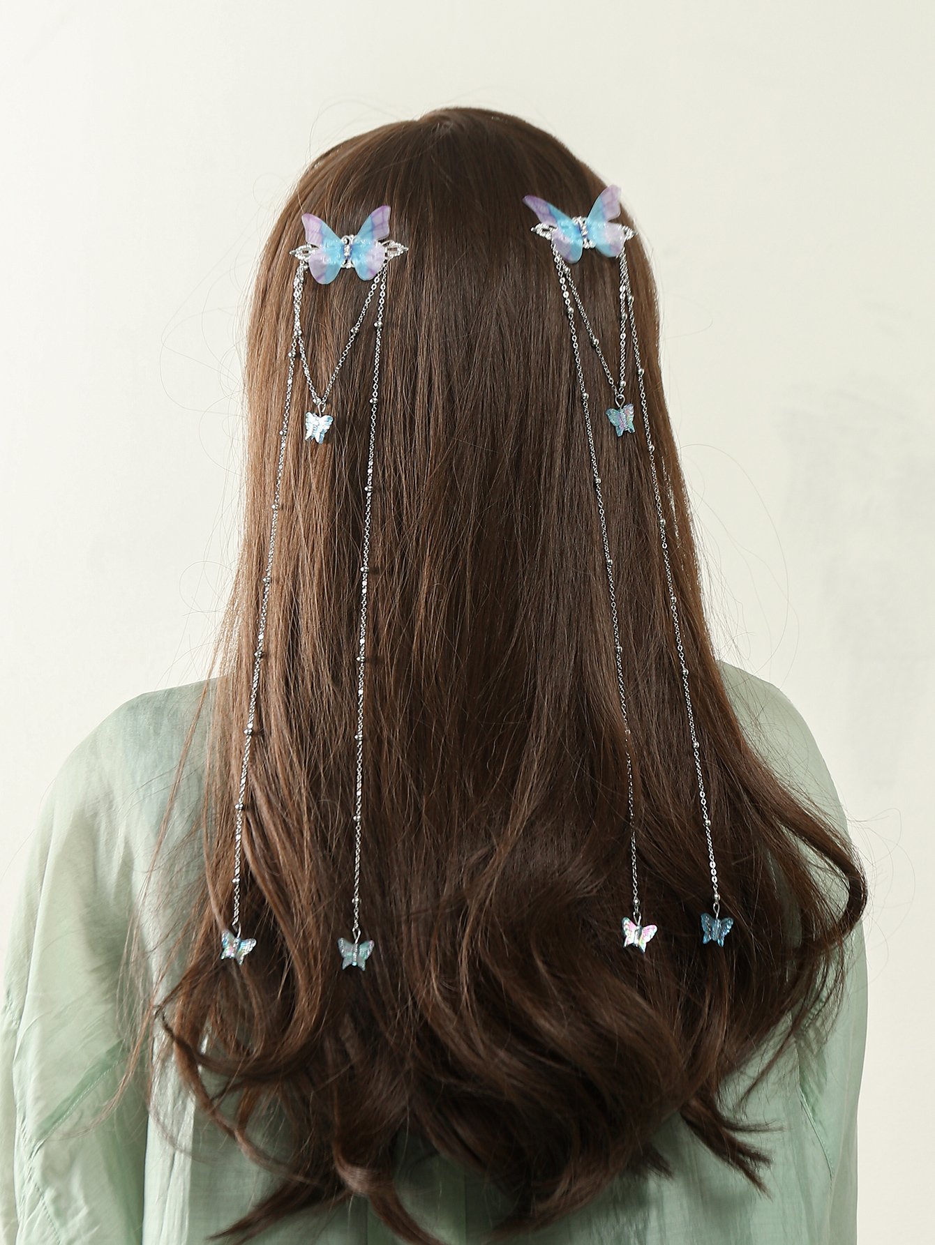 Multi-Color Butterfly Hair Clips with Dainty Chains 2-Piece Set