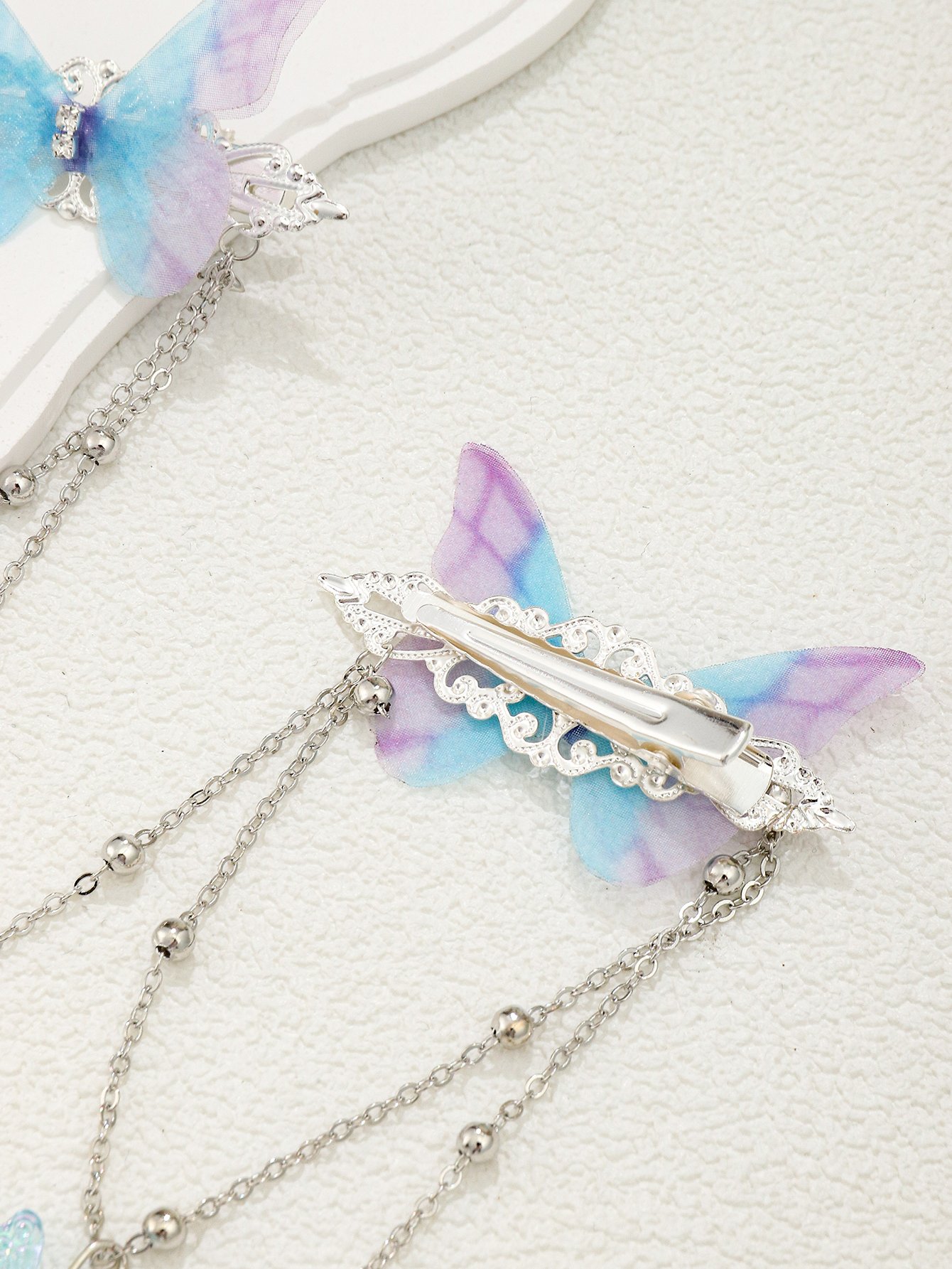 Multi-Color Butterfly Hair Clips with Dainty Chains 2-Piece Set