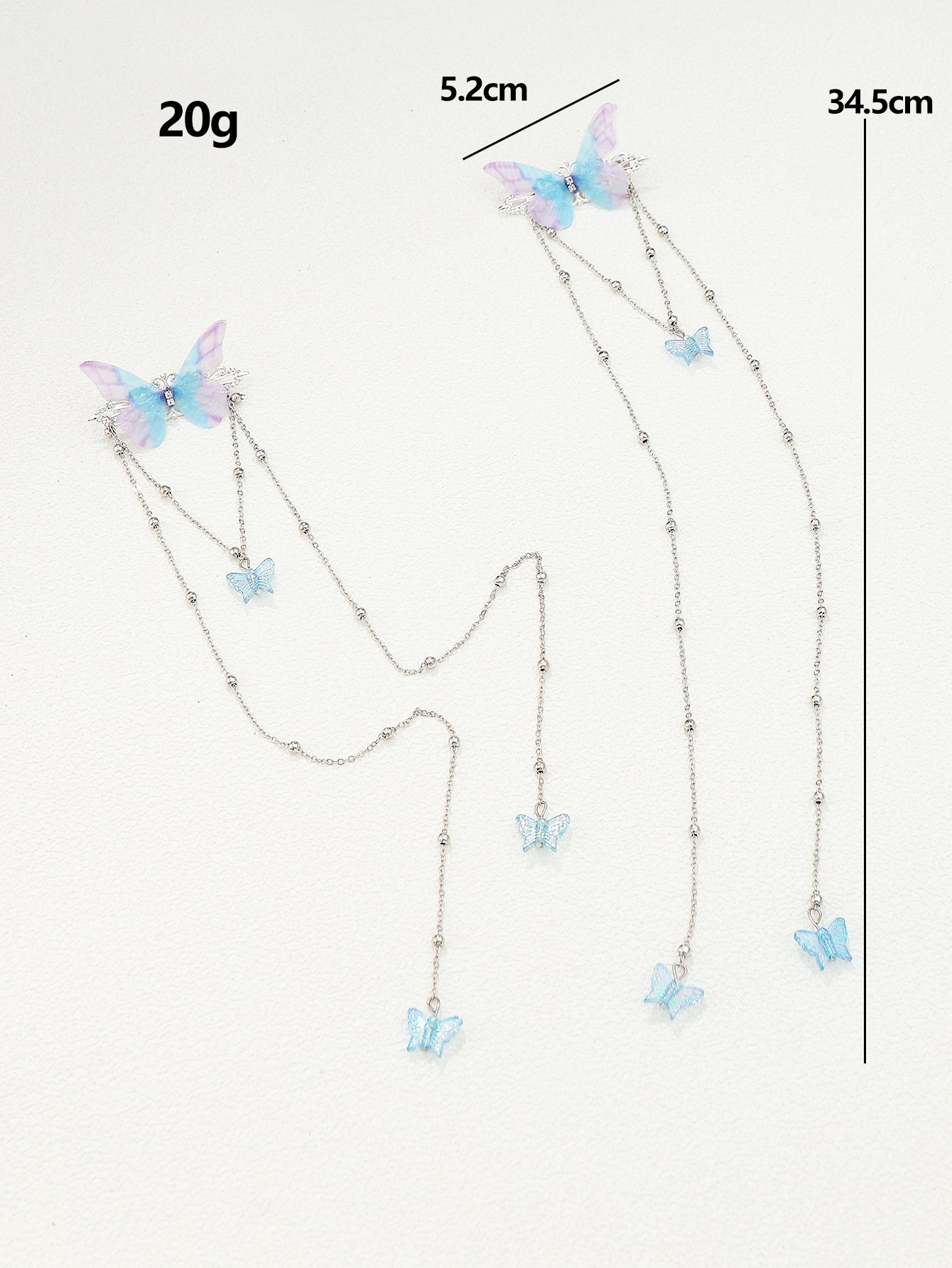 Multi-Color Butterfly Hair Clips with Dainty Chains 2-Piece Set