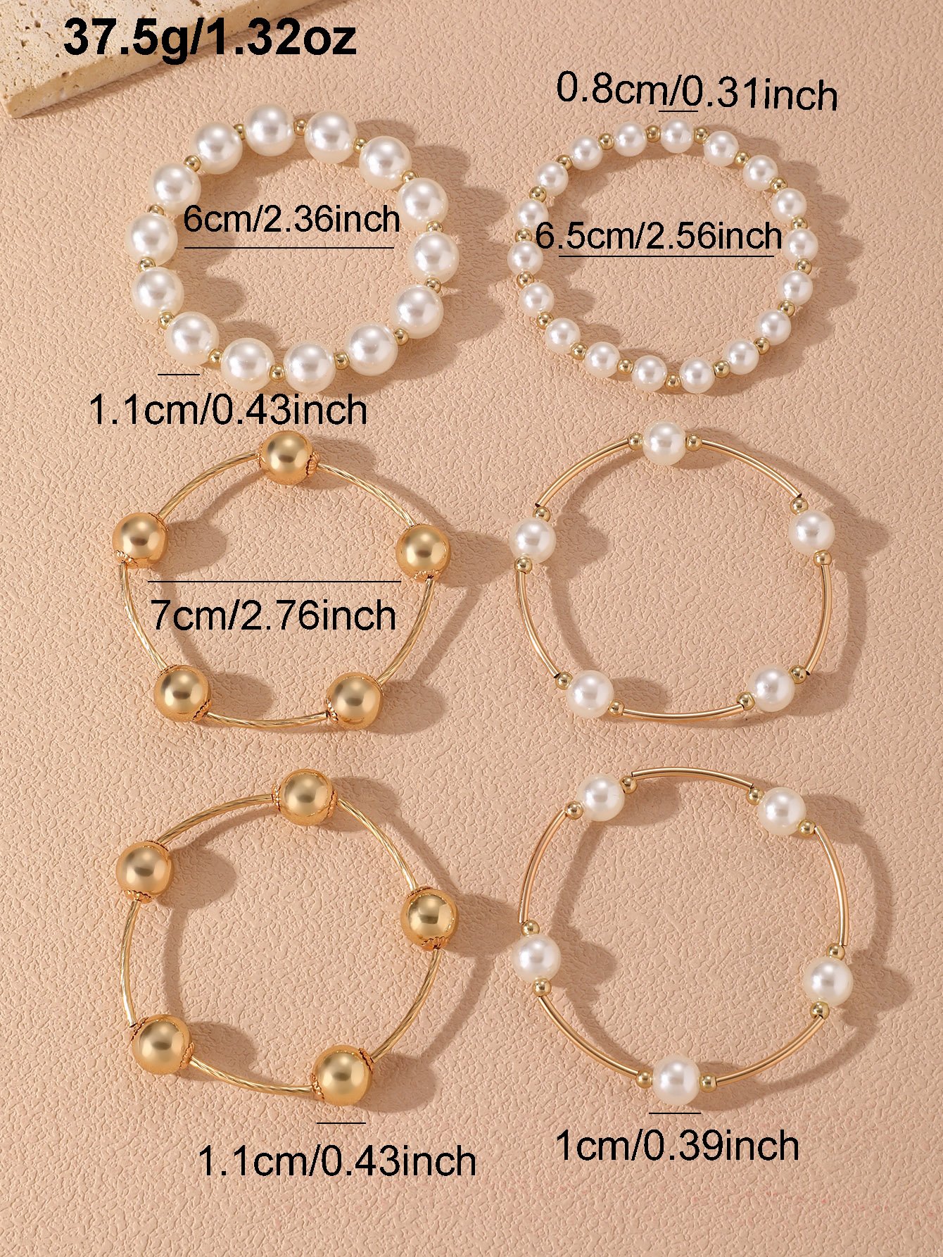 6Pcs Color Block Faux Pearl Bracelet Set