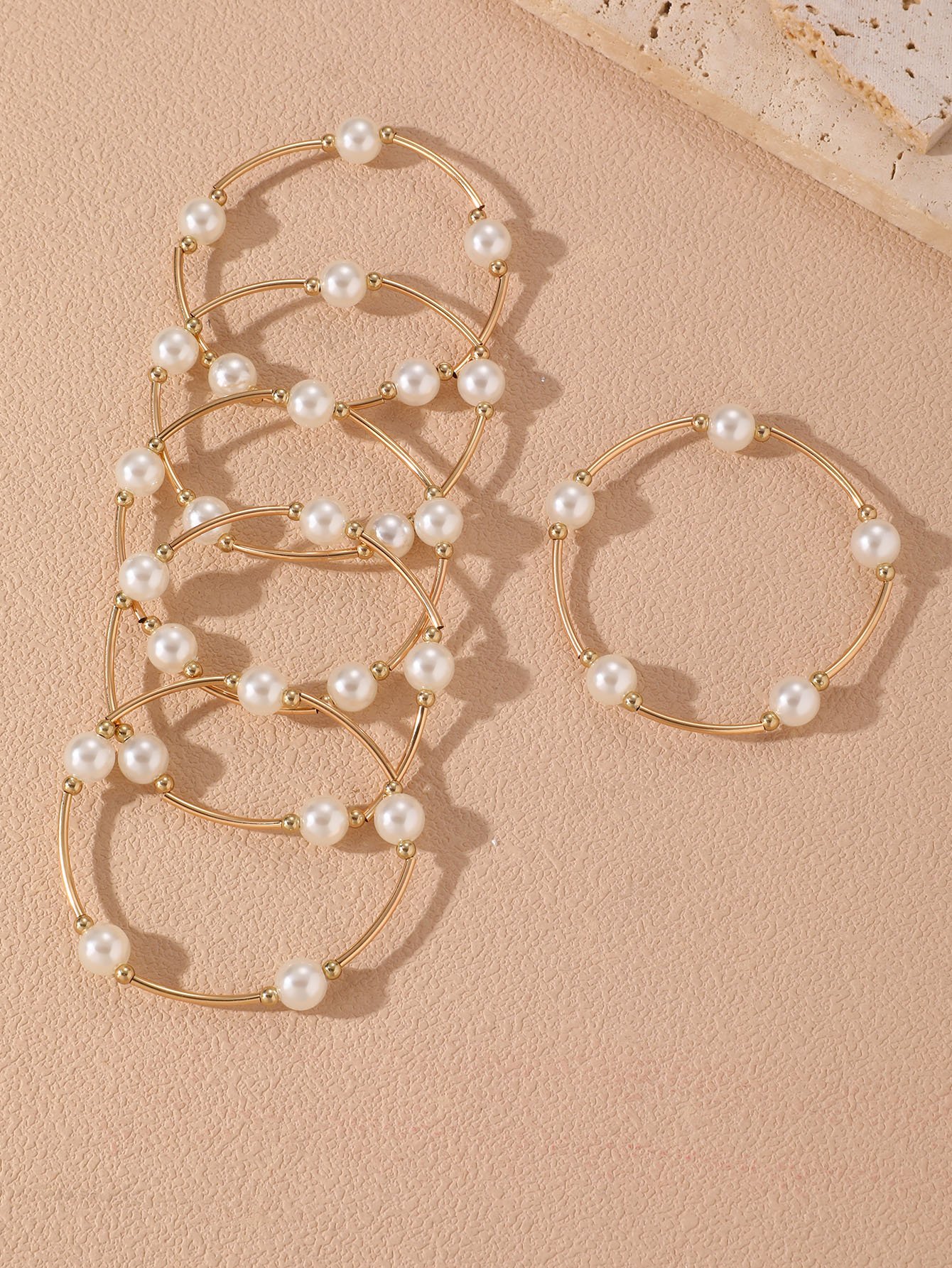 6Pcs Color Block Faux Pearl Bracelet Set