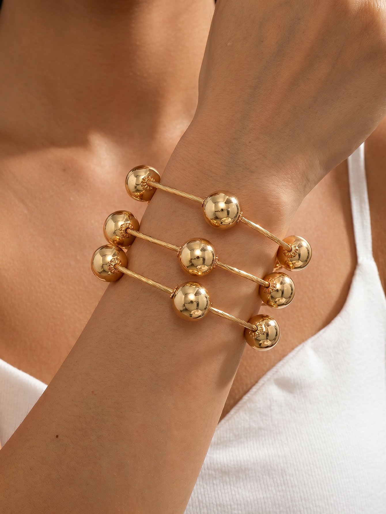 3-Piece Color Block Faux Pearl Bracelet Set