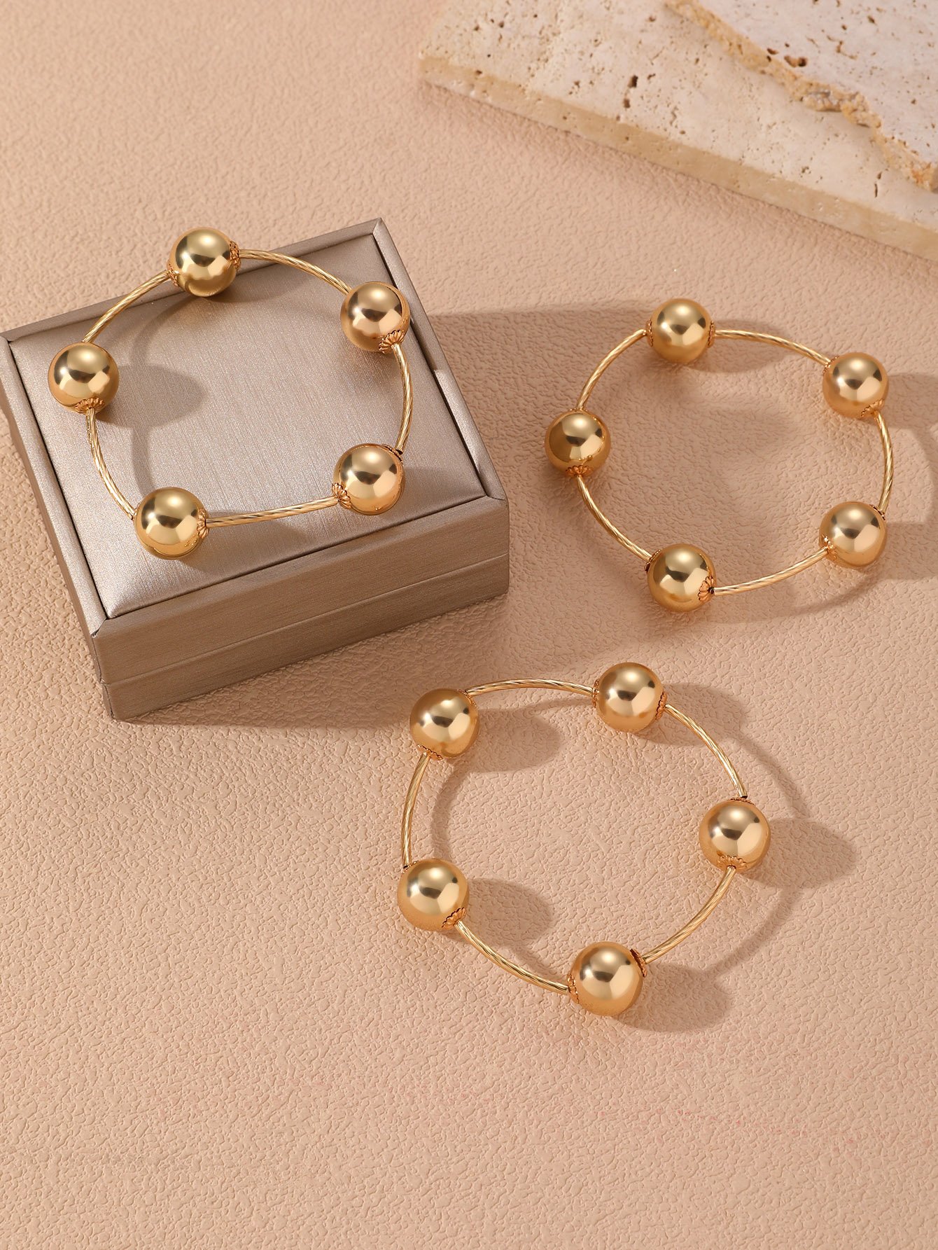 3-Piece Color Block Faux Pearl Bracelet Set