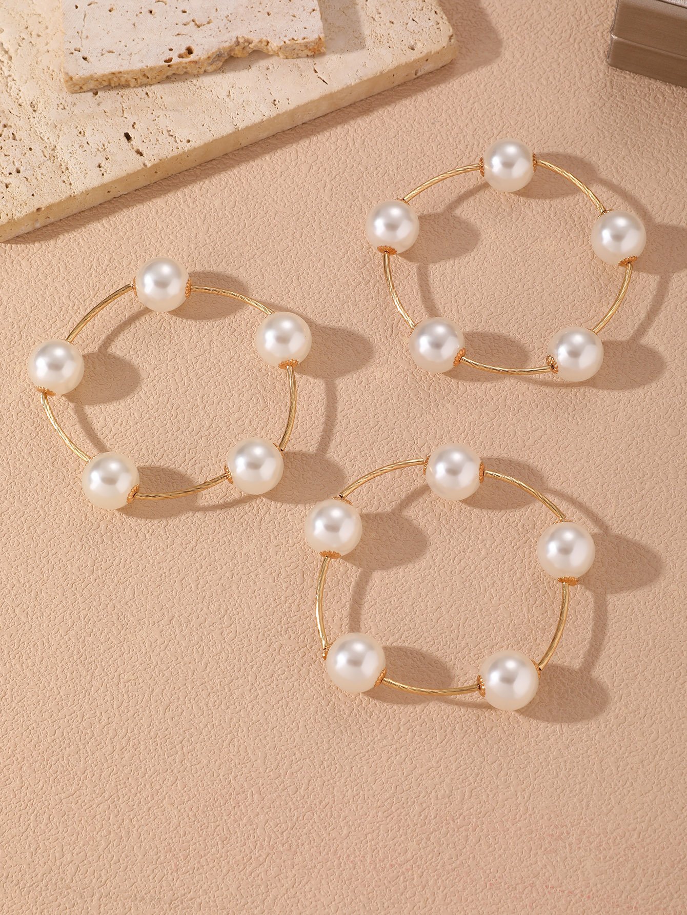 3-Piece Faux Pearl Bracelet Set