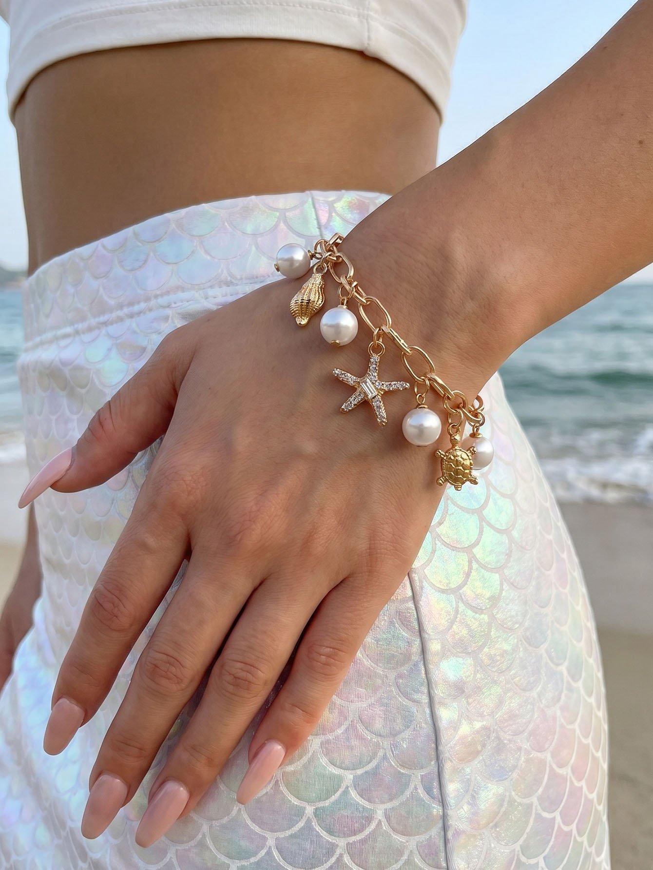 Oceanic Charm Bracelet with Pearls