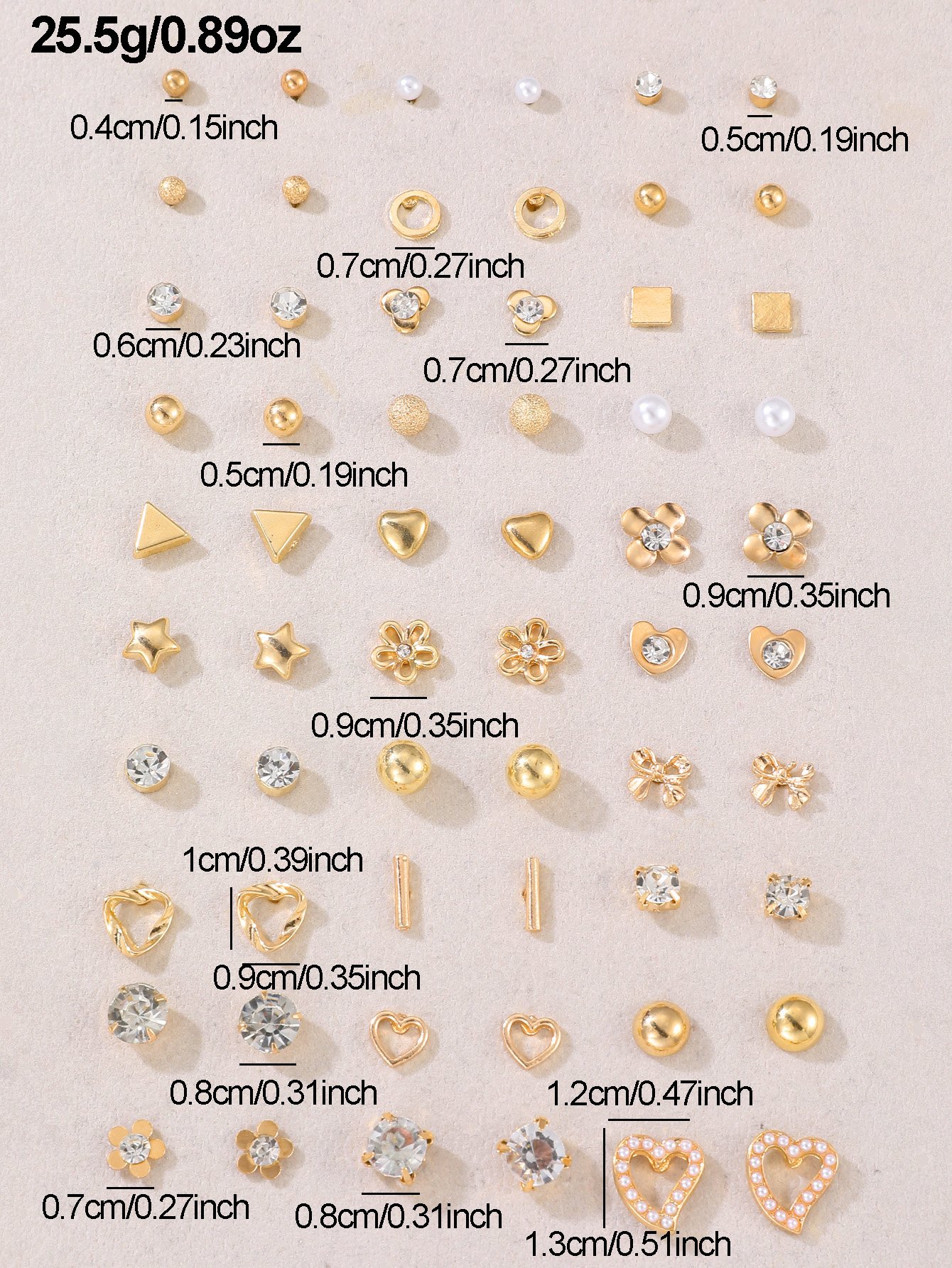 Multi-Shape Stud Earrings Set - 30 Pairs