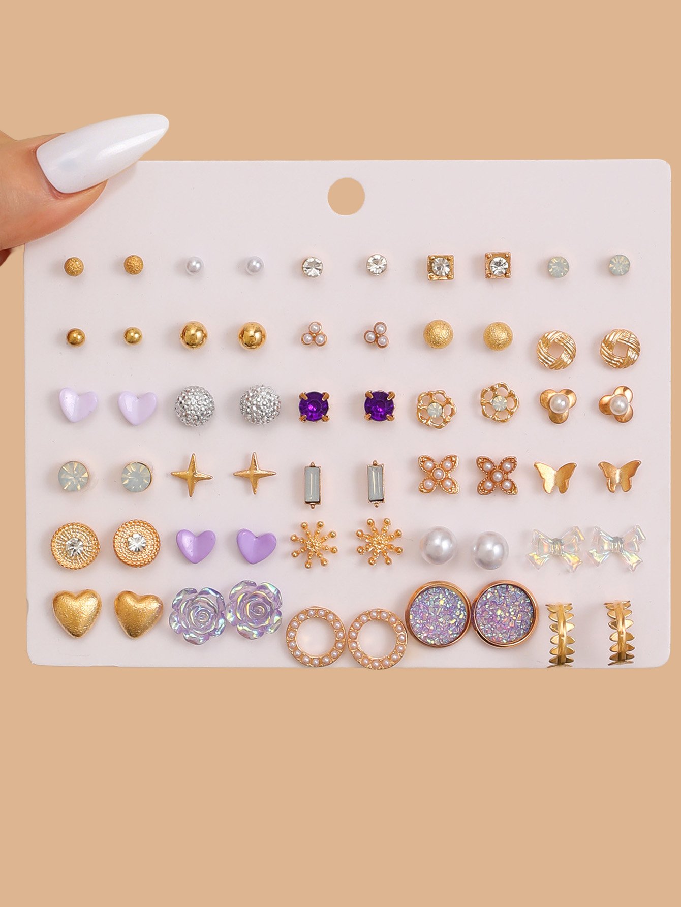30-Pair Mixed Design Stud Earrings Set