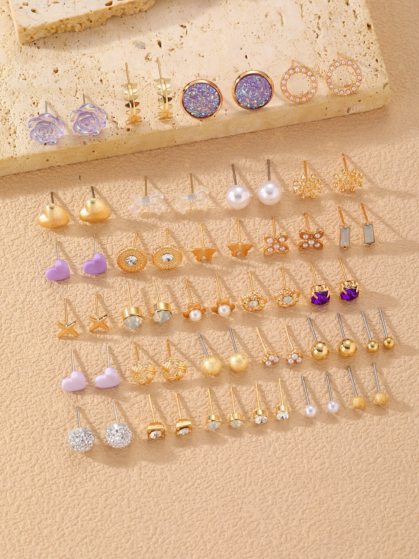 30-Pair Mixed Design Stud Earrings Set