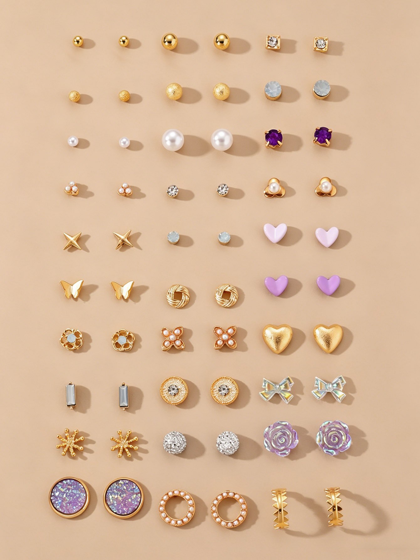 30-Pair Mixed Design Stud Earrings Set