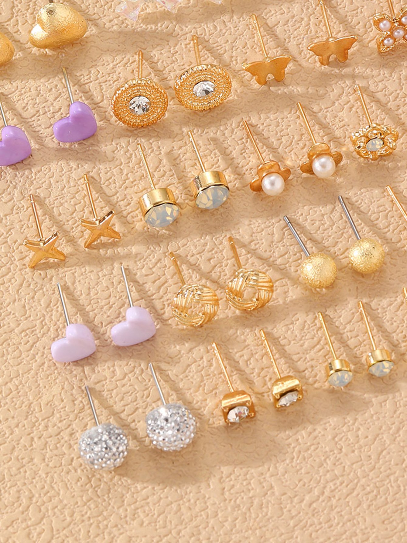 30-Pair Mixed Design Stud Earrings Set