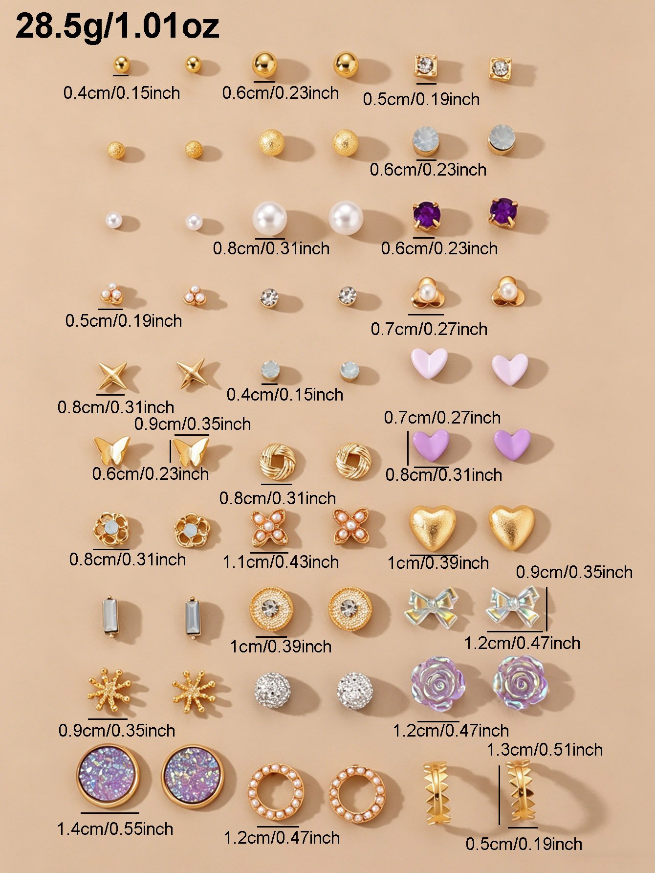 30-Pair Mixed Design Stud Earrings Set