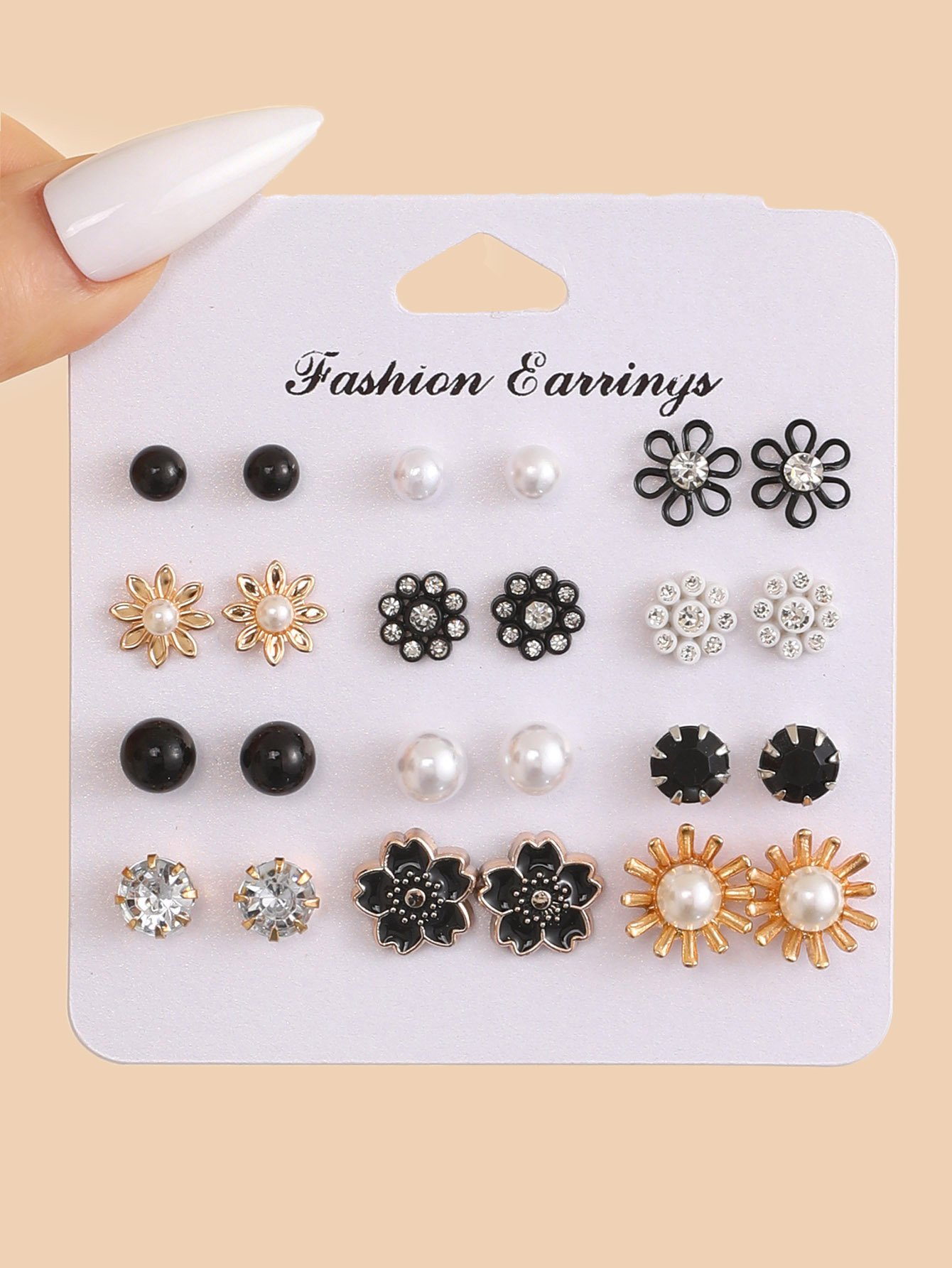 Multi-Color Floral Stud Earrings Set - 12 Pairs