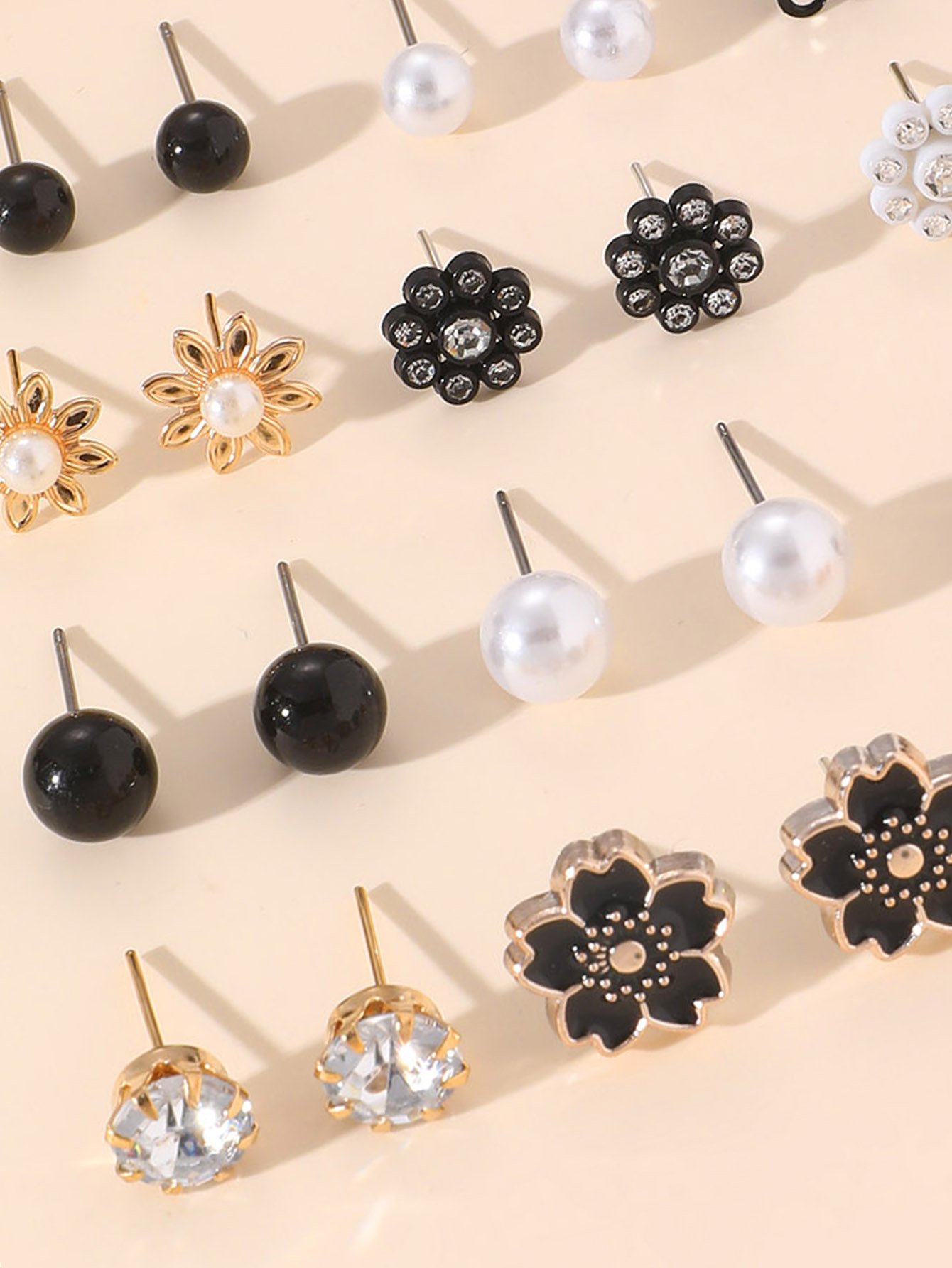 Multi-Color Floral Stud Earrings Set - 12 Pairs