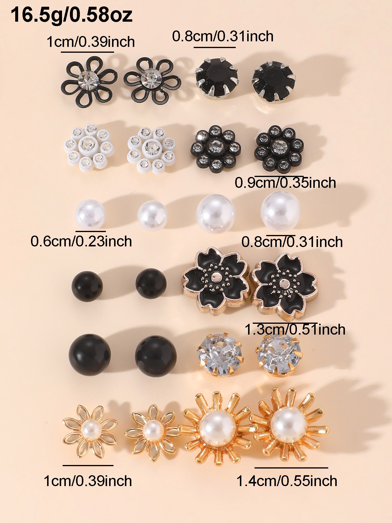 Multi-Color Floral Stud Earrings Set - 12 Pairs