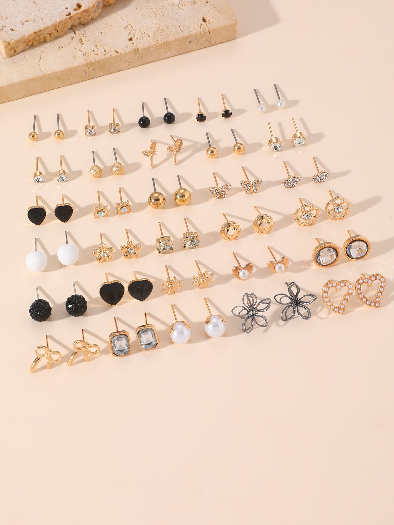 Multi-Color Assorted Stud Earrings Set - 30 Pairs