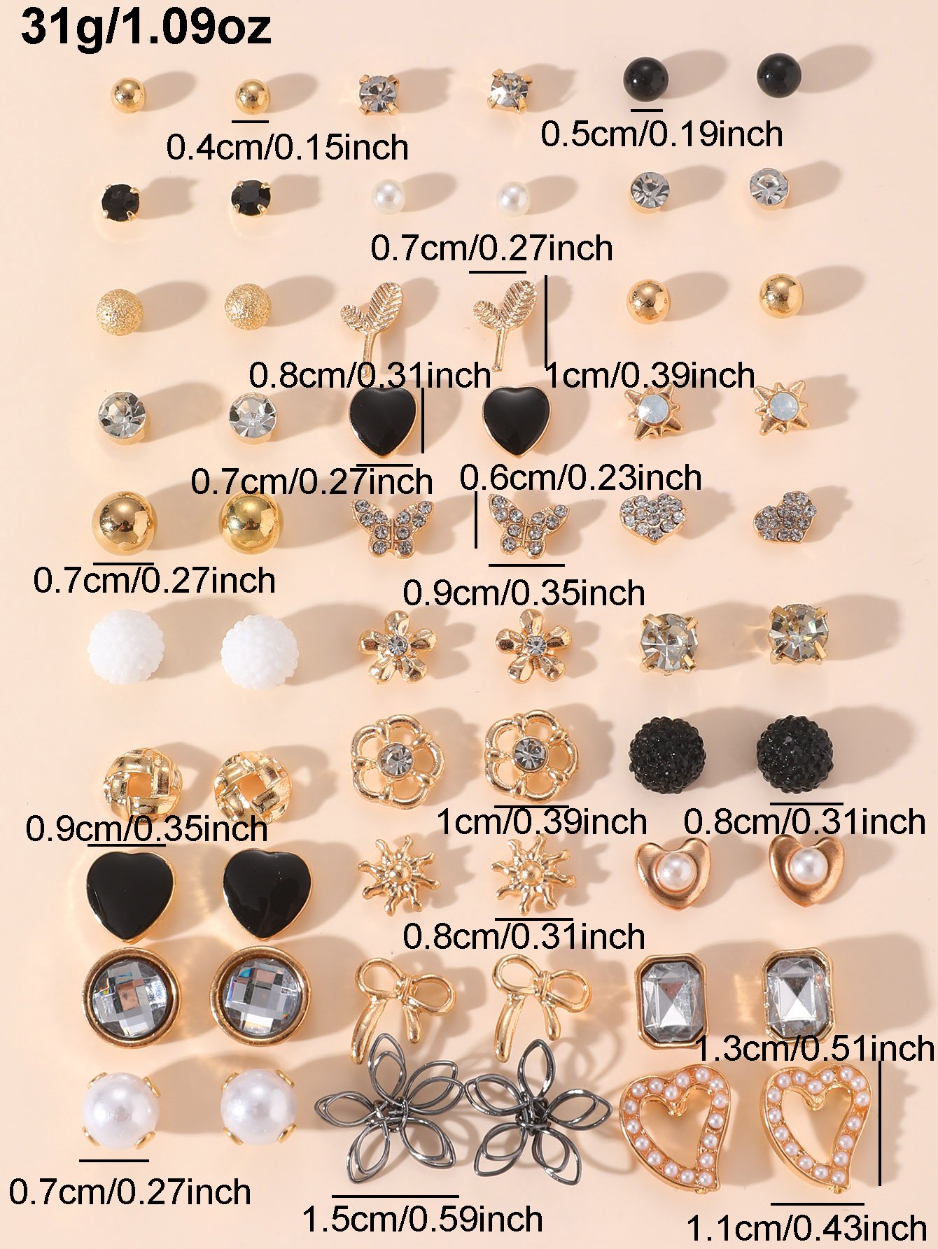 Multi-Color Assorted Stud Earrings Set - 30 Pairs
