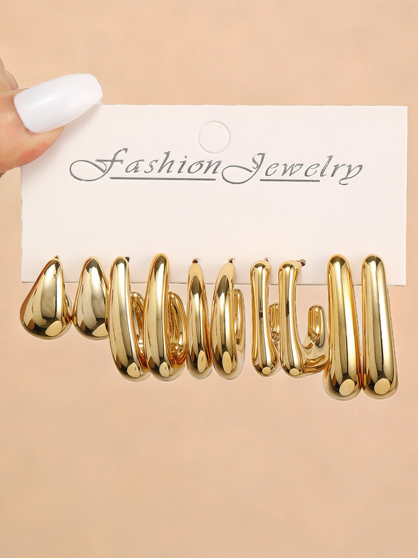 Gold Set of 5 - Teardrop and Hoop Earring Set