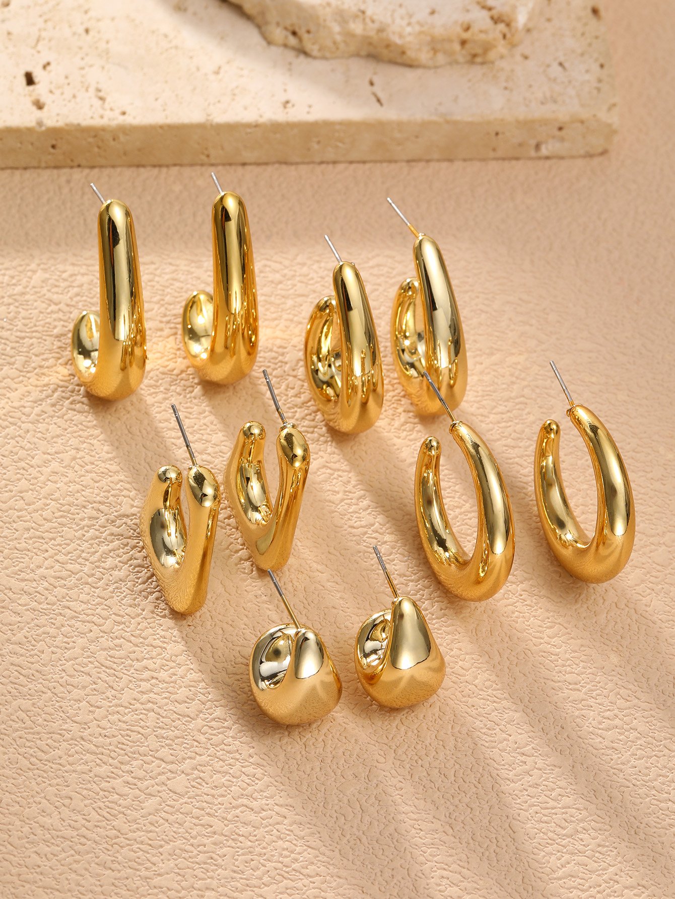 Gold Set of 5 - Teardrop and Hoop Earring Set