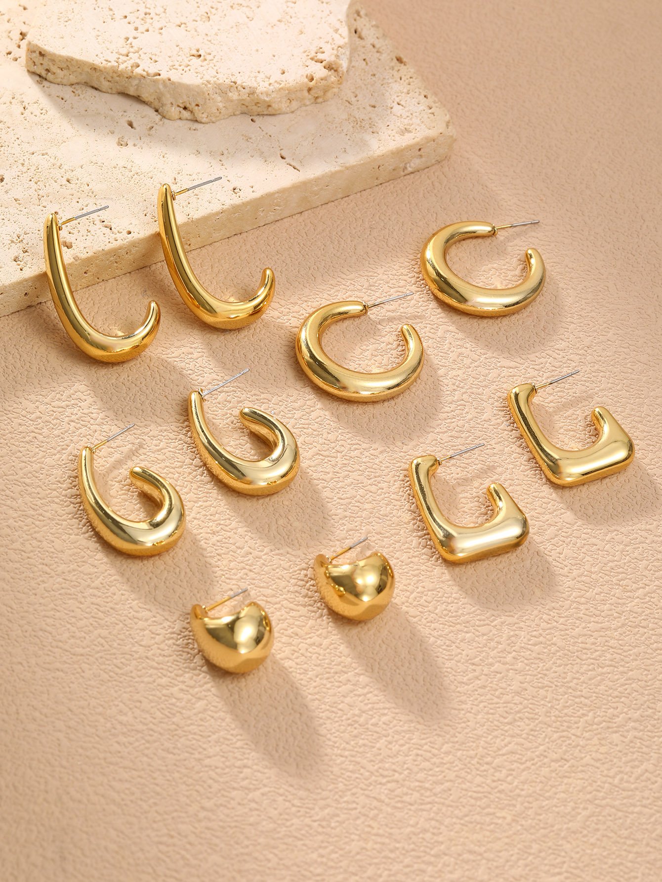 Gold Set of 5 - Teardrop and Hoop Earring Set