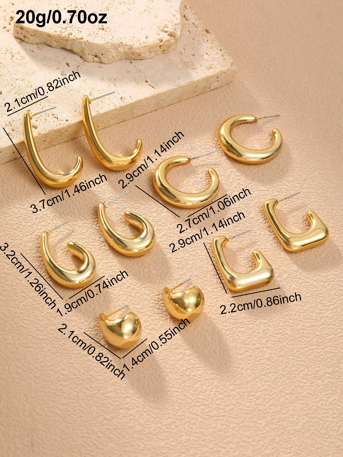 Gold Set of 5 - Teardrop and Hoop Earring Set