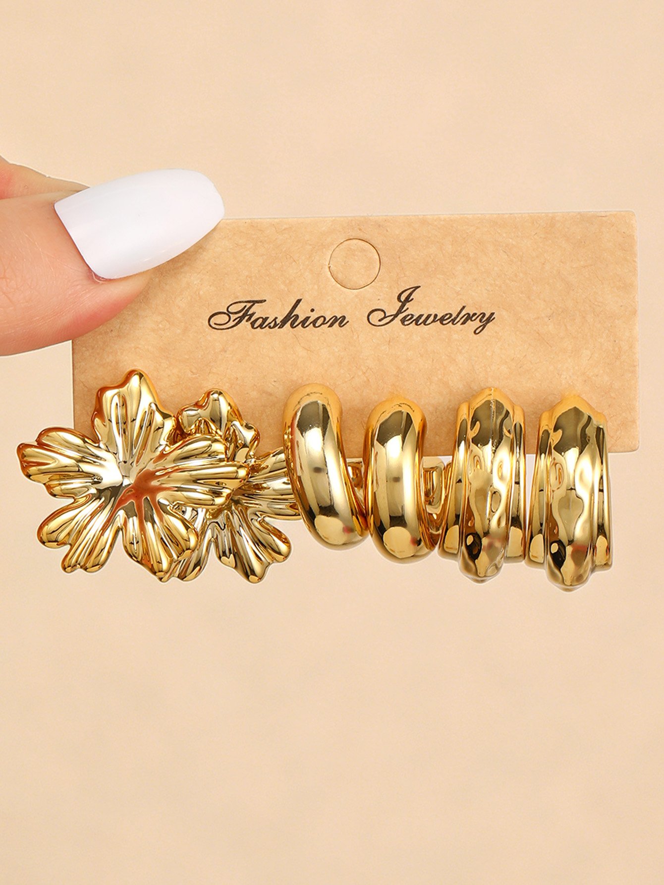 Golden Blossom and Hoop Earrings Set